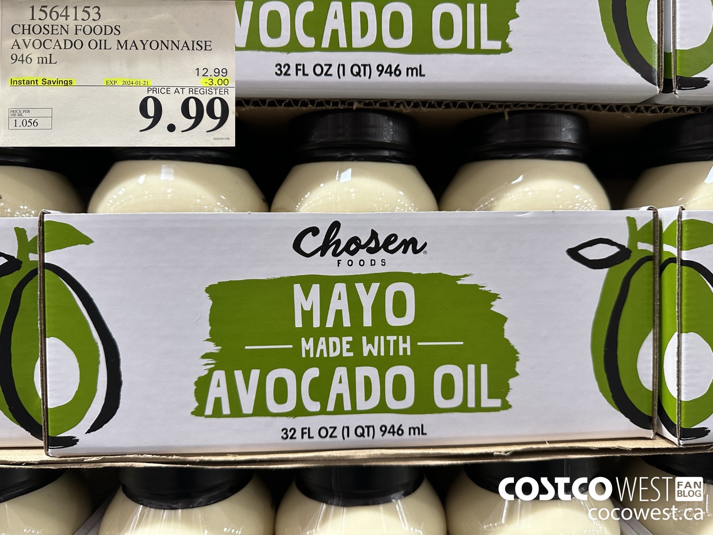 1564153 CHOSEN FOODS AVOCADO OIL MAYONNAISE 946 mL ($3.00 INSTANT SAVINGS EXPIRES ON 2024-01-21) $9.99