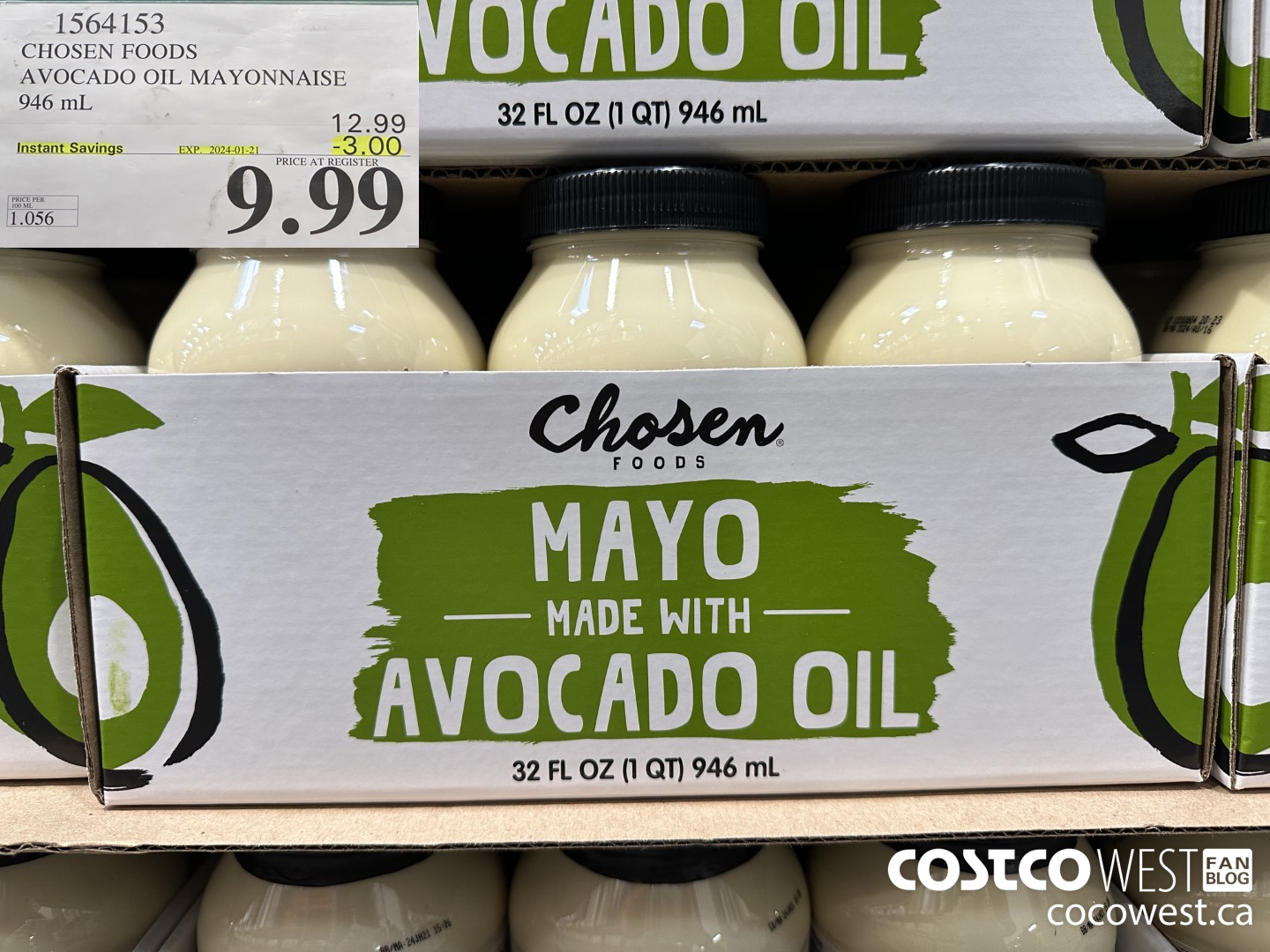 1564153 CHOSEN FOODS AVOCADO OIL MAYONNAISE 946 mL ($3.00 INSTANT SAVINGS EXPIRES ON 2024-01-21) $9.99