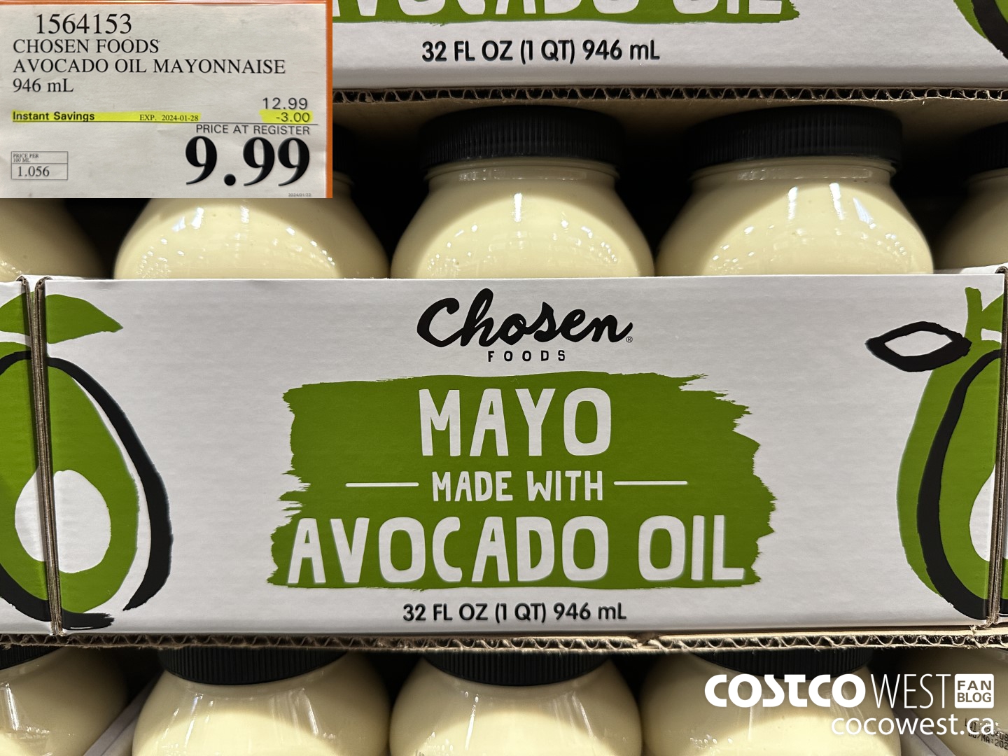 1564153 CHOSEN FOODS AVOCADO OIL MAYONNAISE 946 mL ($3.00 INSTANT SAVINGS EXPIRES ON 2024-01-28) $9.99