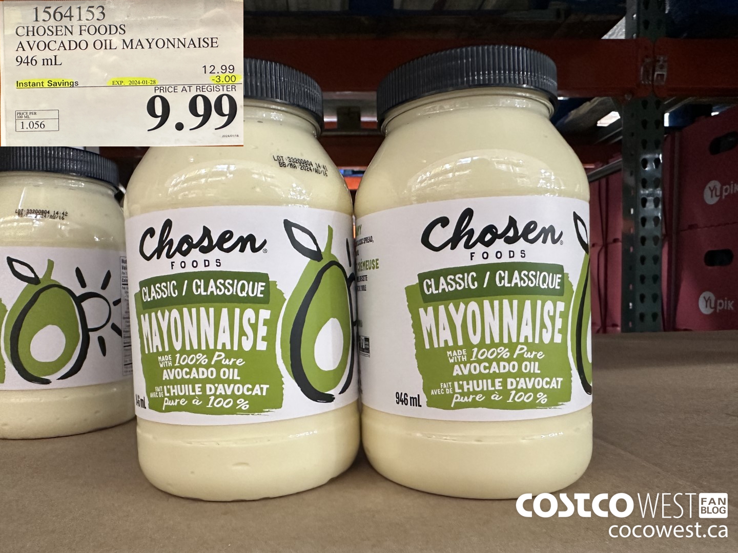 1564153 CHOSEN FOODS AVOCADO OIL MAYONNAISE 946 mL ($3.00 INSTANT SAVINGS EXPIRES ON 2024-01-28) $9.99