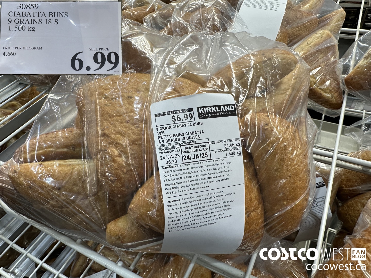 30859 CIABATTA BUNS 9 GRAINS 18'S 1.500 KG $6.99