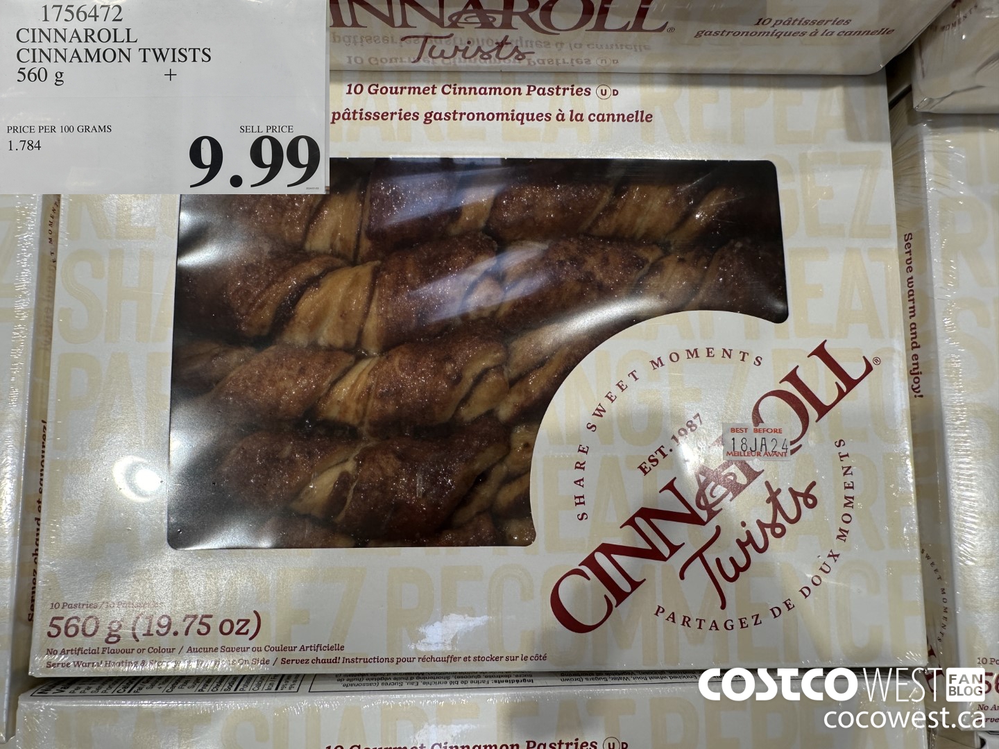 1756472 CINAROLL CINNAMON TWISTS 560 G $9.99