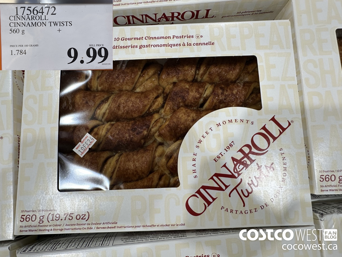1756472 CINAROLL CINNAMON TWISTS 560 G $9.99