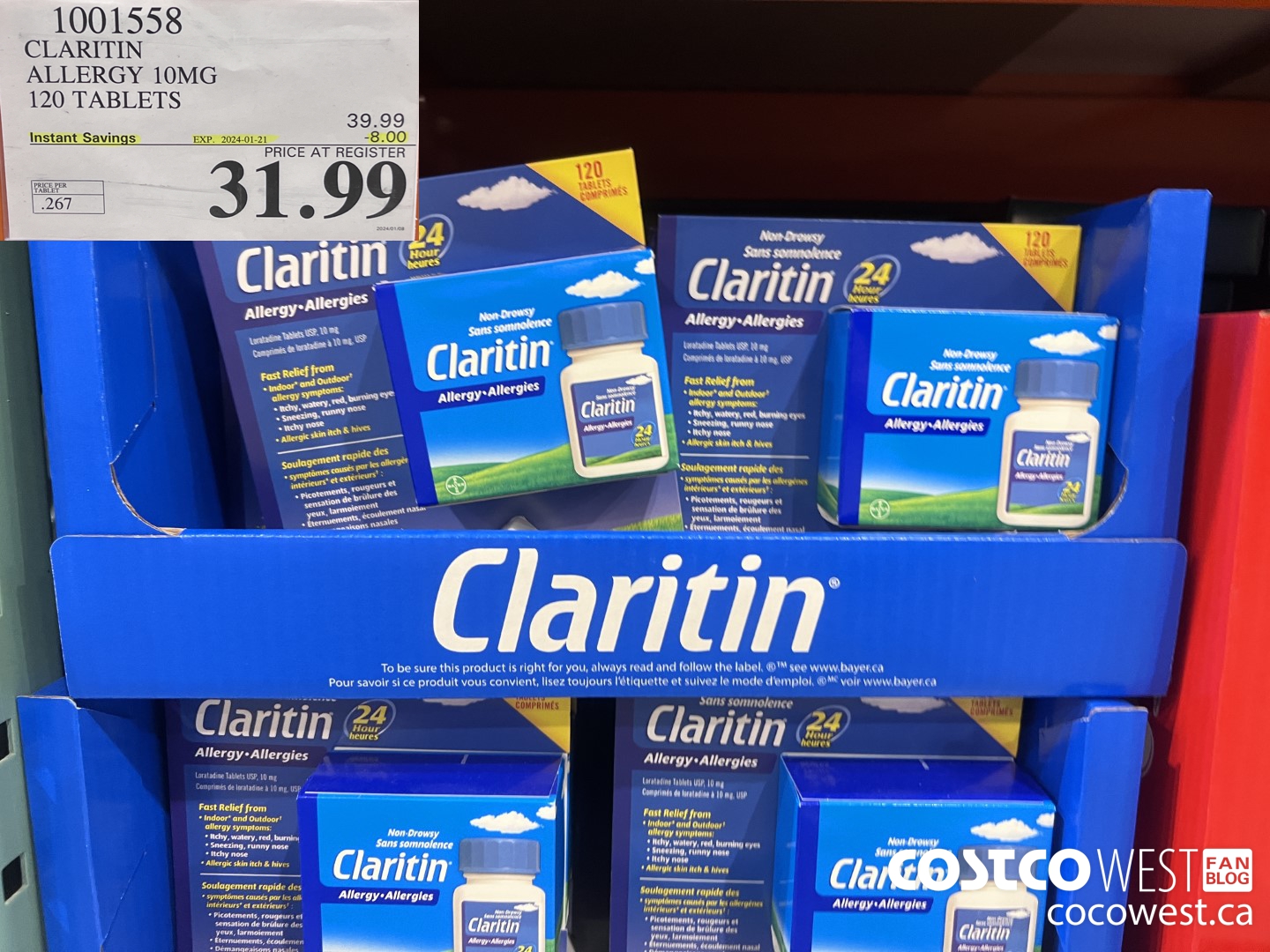 1001558 CLARITIN ALLERGY 10MG 120 TABLETS ($8.00 INSTANT SAVINGS EXPIRES ON 2024-01-21) $31.99