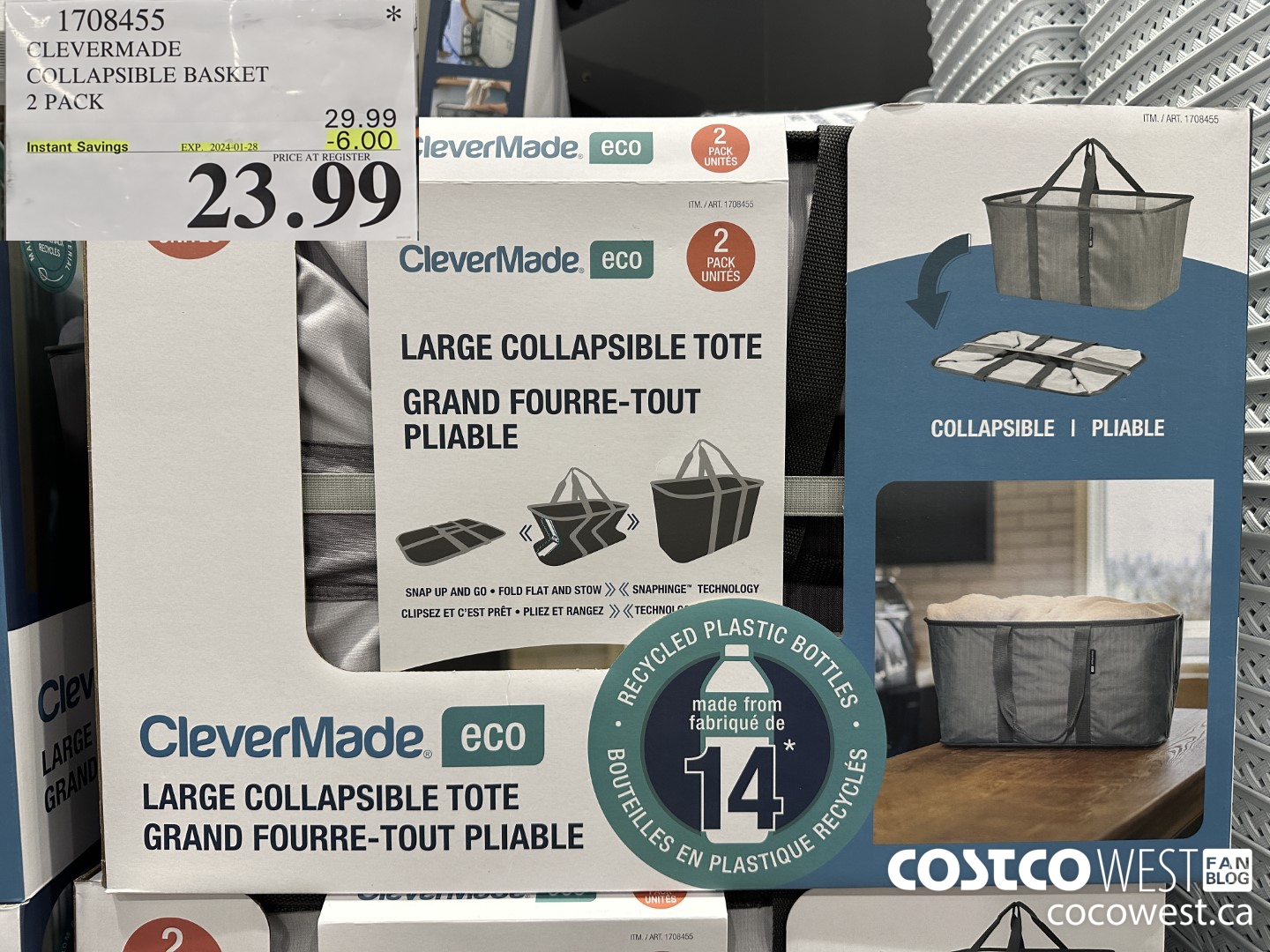 1708455 CLEVERMADE COLLAPSIBLE BASKET 2 PACK ($6.00 INSTANT SAVINGS EXPIRES ON 2024-01-28) $23.99