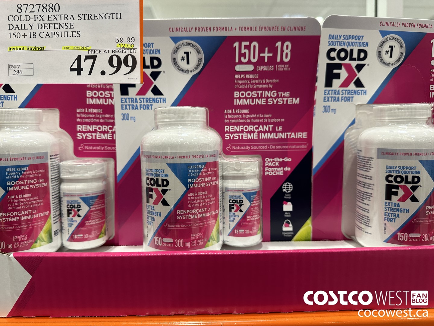 8727880 COLD-FX EXTRA STRENGTH DAILY DEFENSE 150 + 18 CAPSULES ($12.00 INSTANT SAVINGS EXPIRES ON 2024-01-07) $47.99