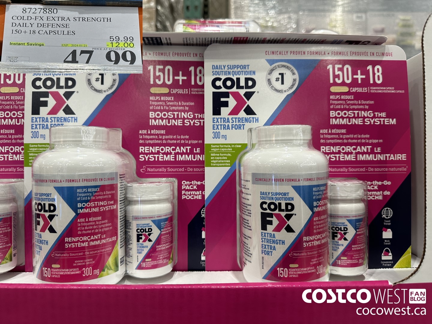 8727880 COLD-FX EXTRA STRENGTH DAILY DEFENSE 150 + 18 CAPSULES ($12.00 INSTANT SAVINGS EXPIRES ON 2024-01-21) $47.99