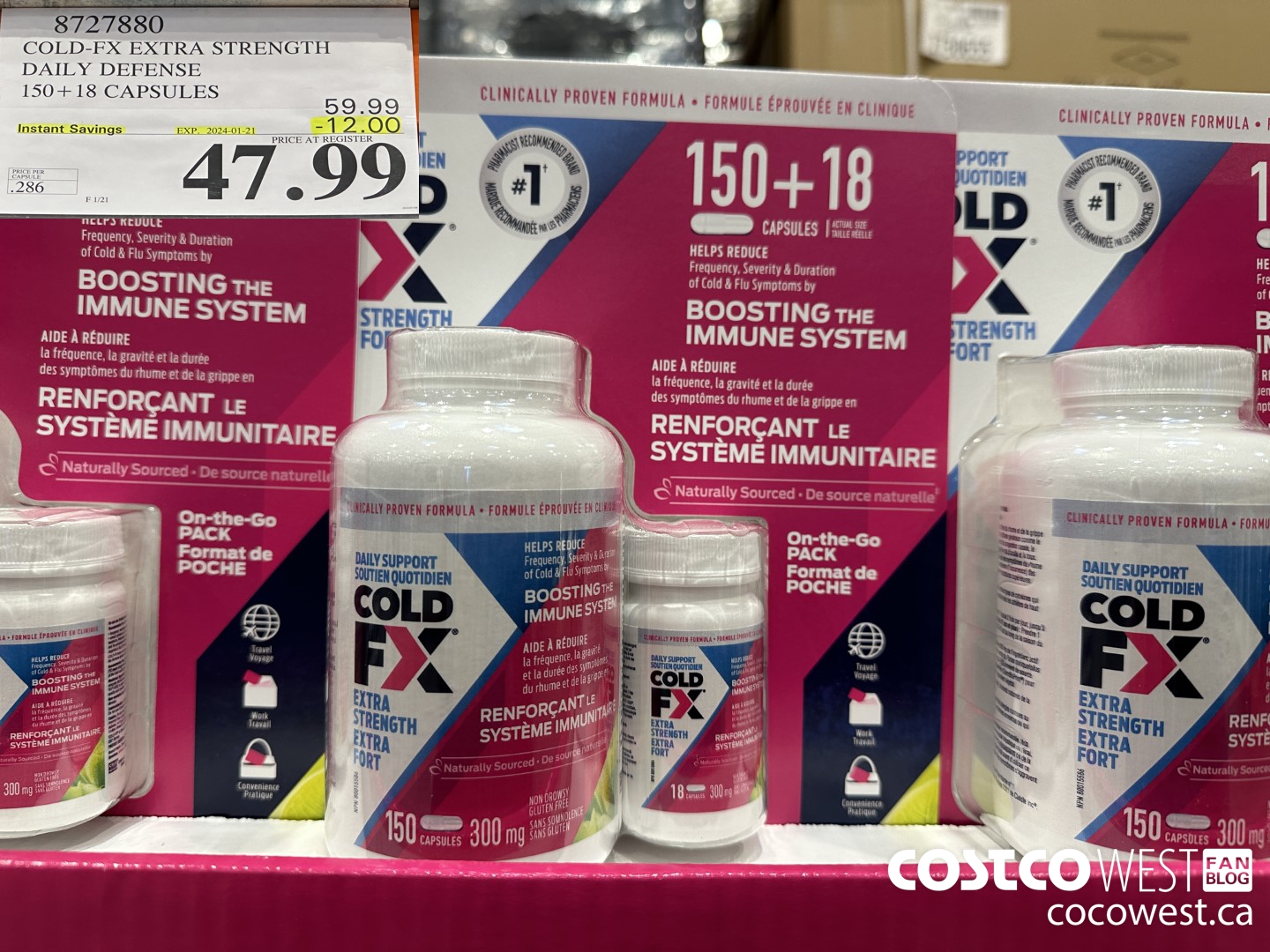 8727880 COLD-FX EXTRA STRENGTH DAILY DEFENSE 150 + 18 CAPSULES ($12.00 INSTANT SAVINGS EXPIRES ON 2024-01-21) $47.99