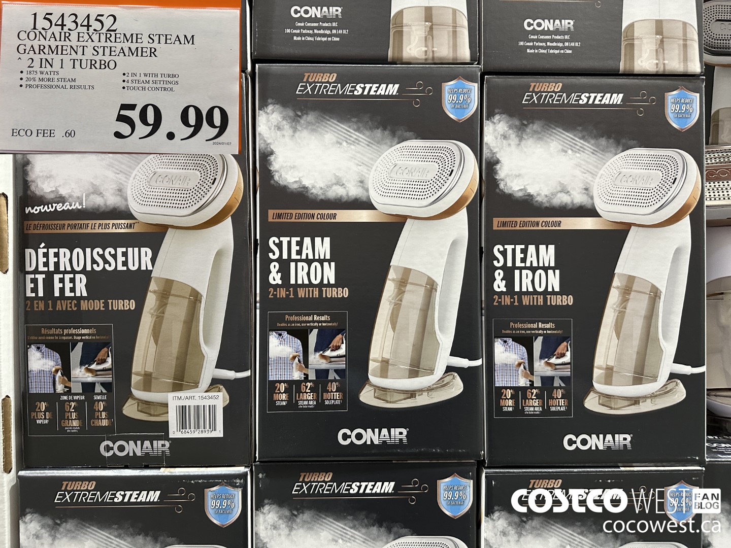 1543452 CONAIR TURBO EXTREME STEAM GARMENT STEAMER 2 IN 1 TURBO $59.99