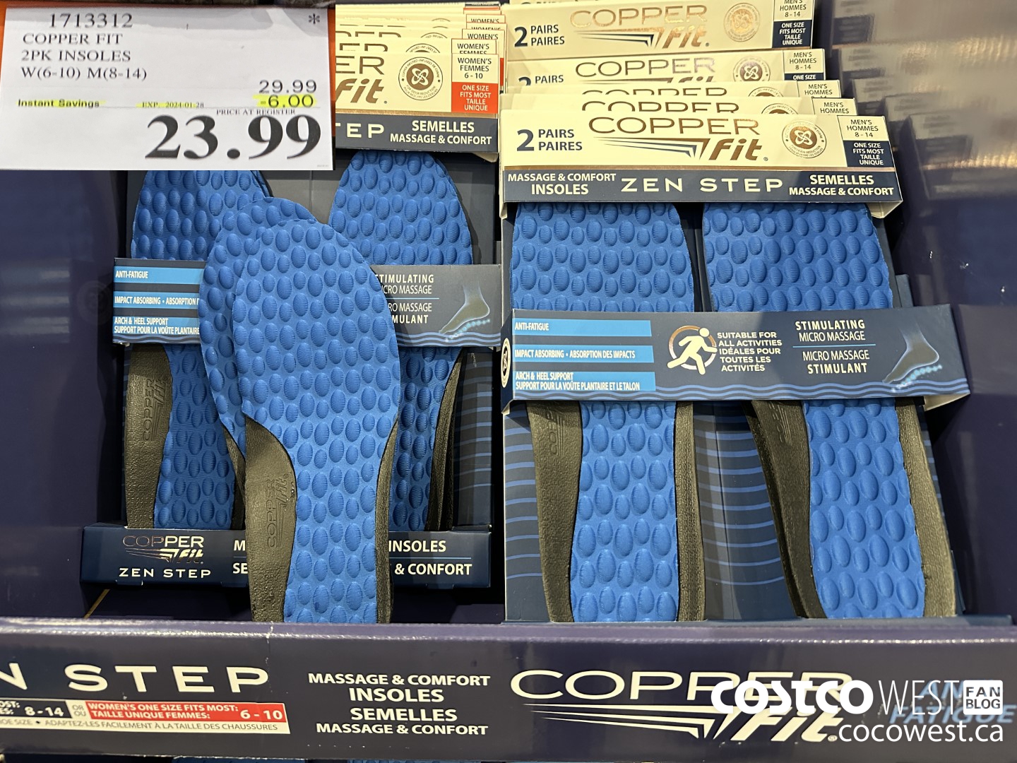 1713312 COPPER FIT INSOLES 2PK W(6-10) M(8-14) ($6.00 INSTANT SAVINGS EXPIRES ON 2024-01-28) $23.99