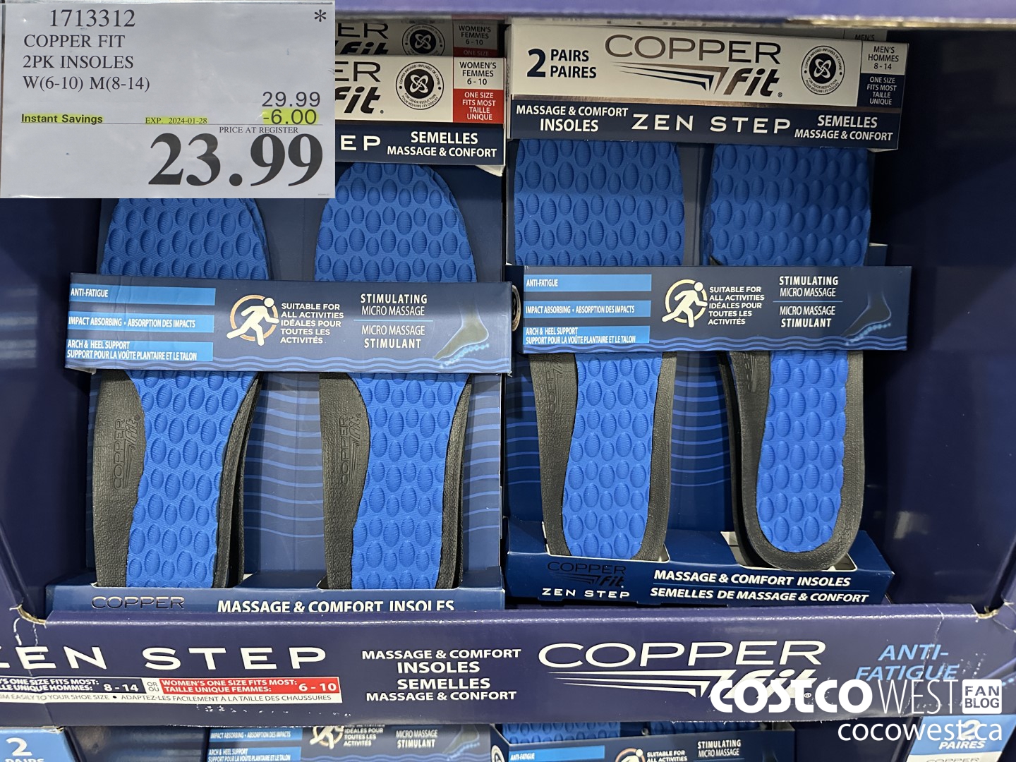 1713312 COPPER FIT INSOLES 2PK W(6-10) M(8-14) ($6.00 INSTANT SAVINGS EXPIRES ON 2024-01-28) $23.99