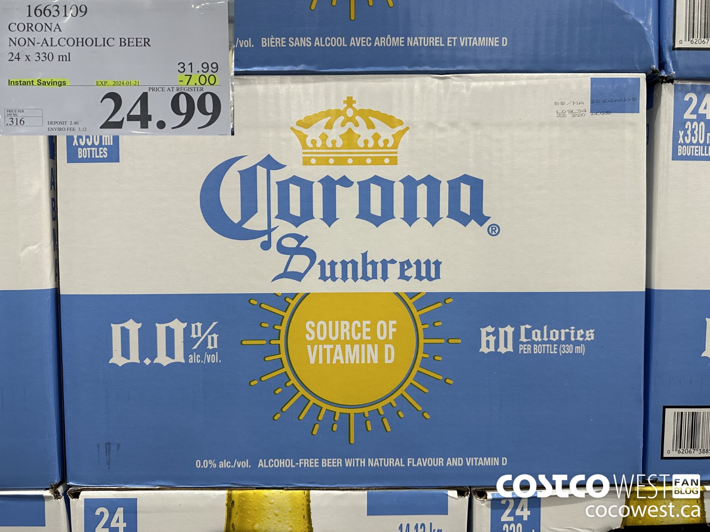 1663109 CORONA NON-ALCOHOLIC BEER 24 X 330 ML ($7.00 INSTANT SAVINGS EXPIRES ON 2024-01-21) $24.99