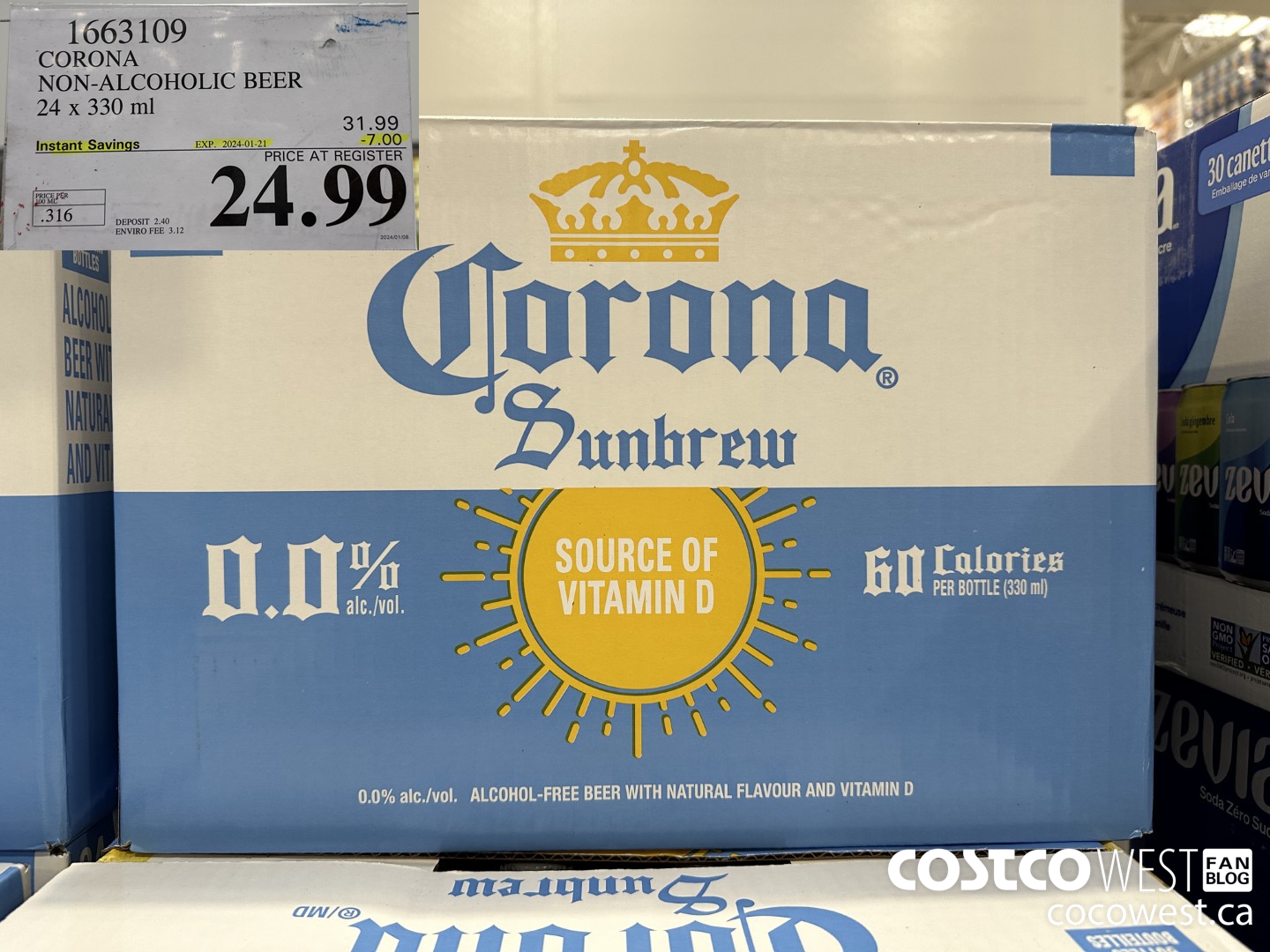 1663109 CORONA NON-ALCOHOLIC BEER 24 X 330 ML ($7.00 INSTANT SAVINGS EXPIRES ON 2024-01-21) $24.99