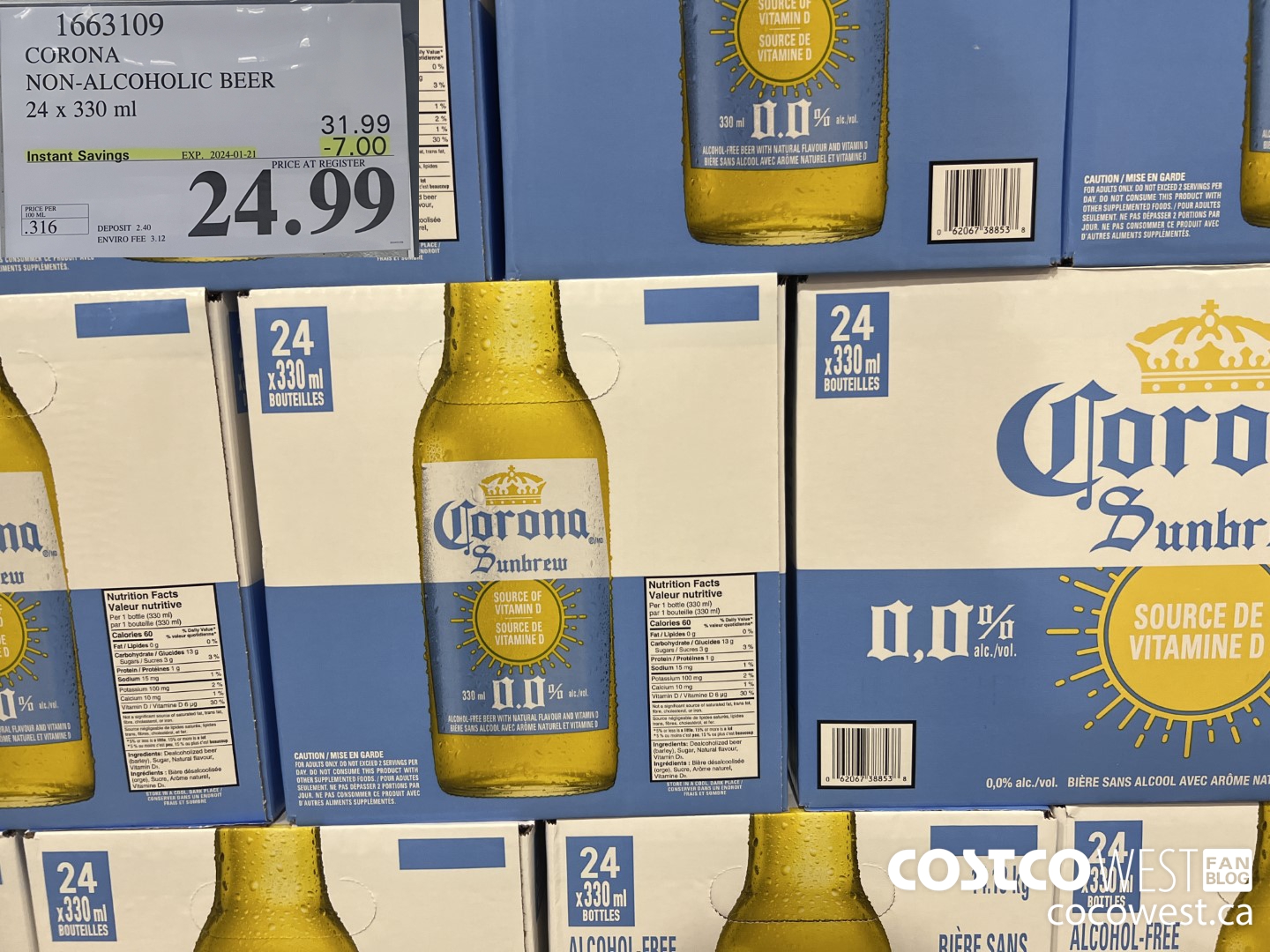 1663109 CORONA NON-ALCOHOLIC BEER 24 X 330 ML ($7.00 INSTANT SAVINGS EXPIRES ON 2024-01-21) $24.99