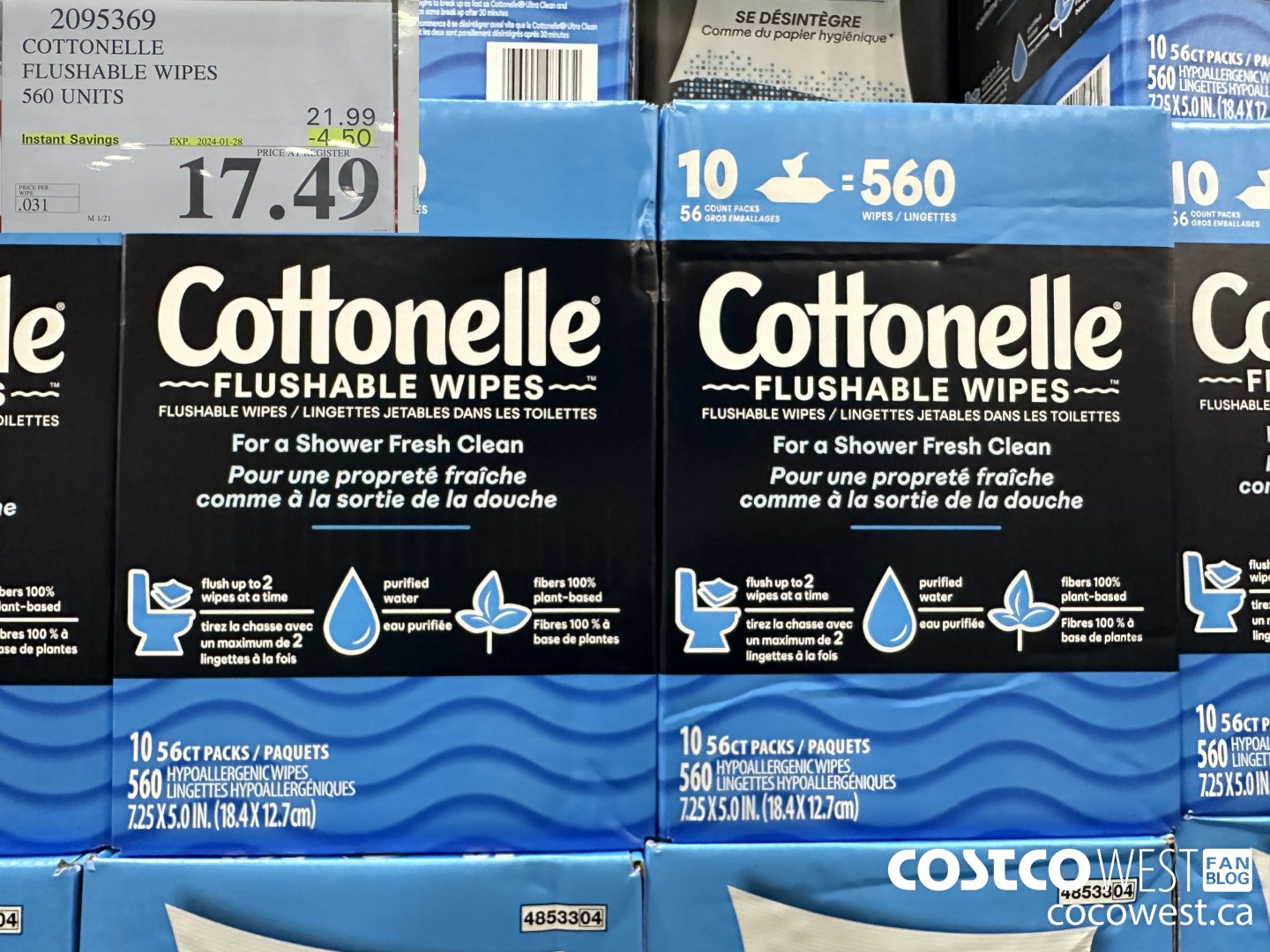 2095369 COTTONELLE FLUSHABLE WIPES 560 UNITS ($4.50 INSTANT SAVINGS EXPIRES ON 2024-01-28) $17.49