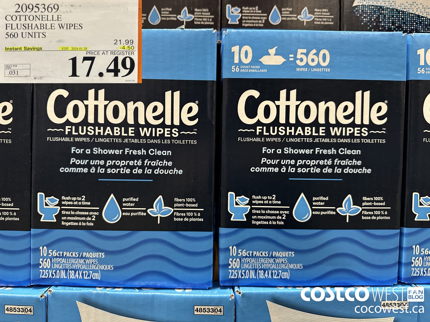 2095369 COTTONELLE FLUSHABLE WIPES 560 UNITS ($4.50 INSTANT SAVINGS EXPIRES ON 2024-01-28) $17.49