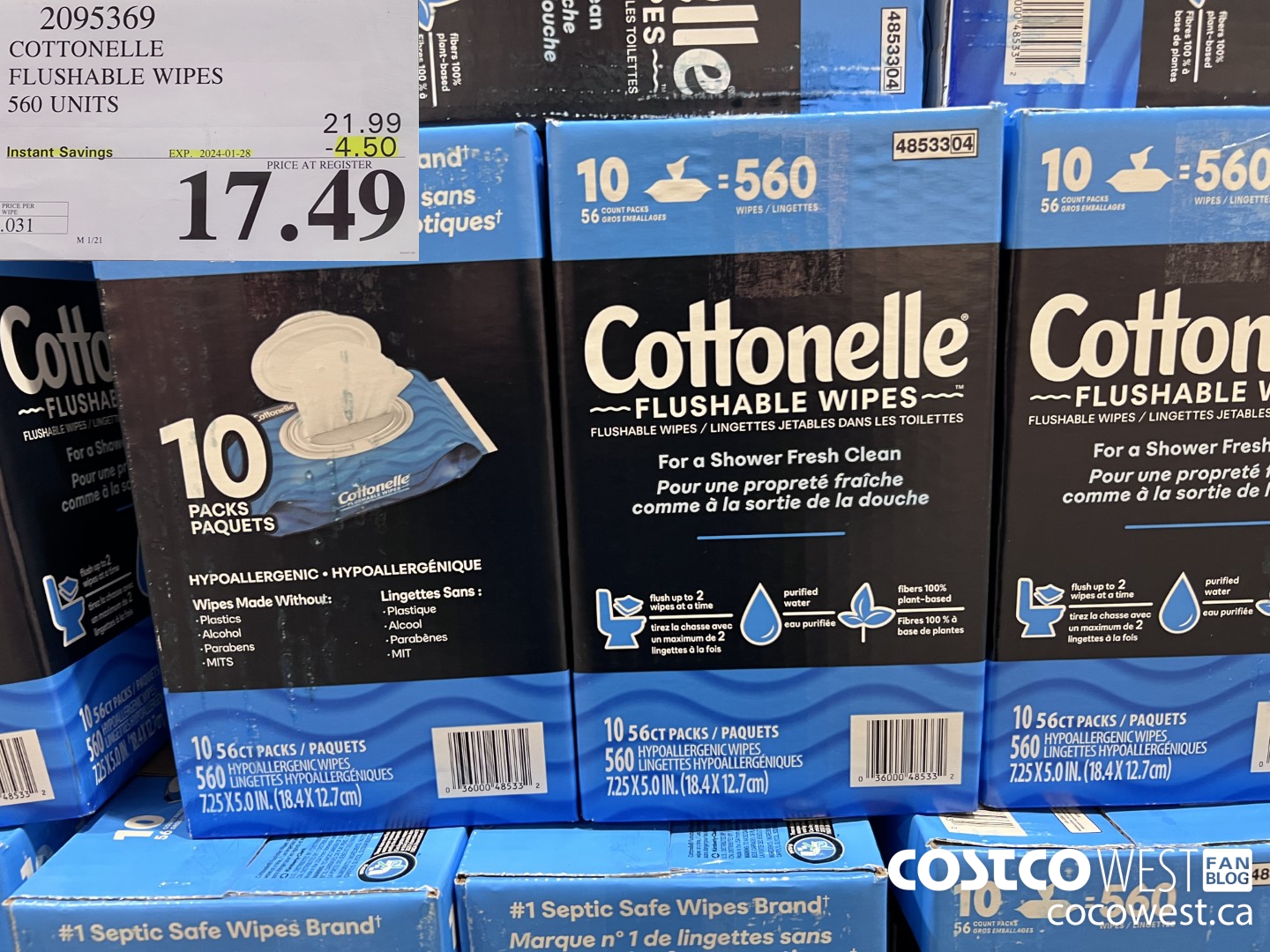 2095369 COTTONELLE FLUSHABLE WIPES 560 UNITS ($4.50 INSTANT SAVINGS EXPIRES ON 2024-01-28) $17.49
