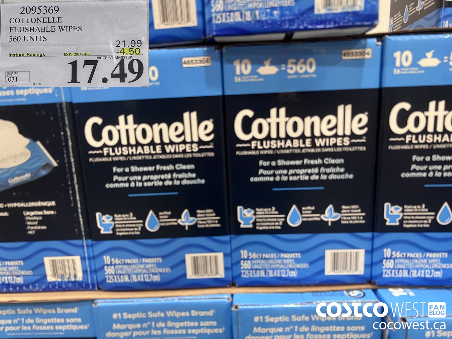 2095369 COTTONELLE FLUSHABLE WIPES 560 UNITS ($4.50 INSTANT SAVINGS EXPIRES ON 2024-01-28) $17.49