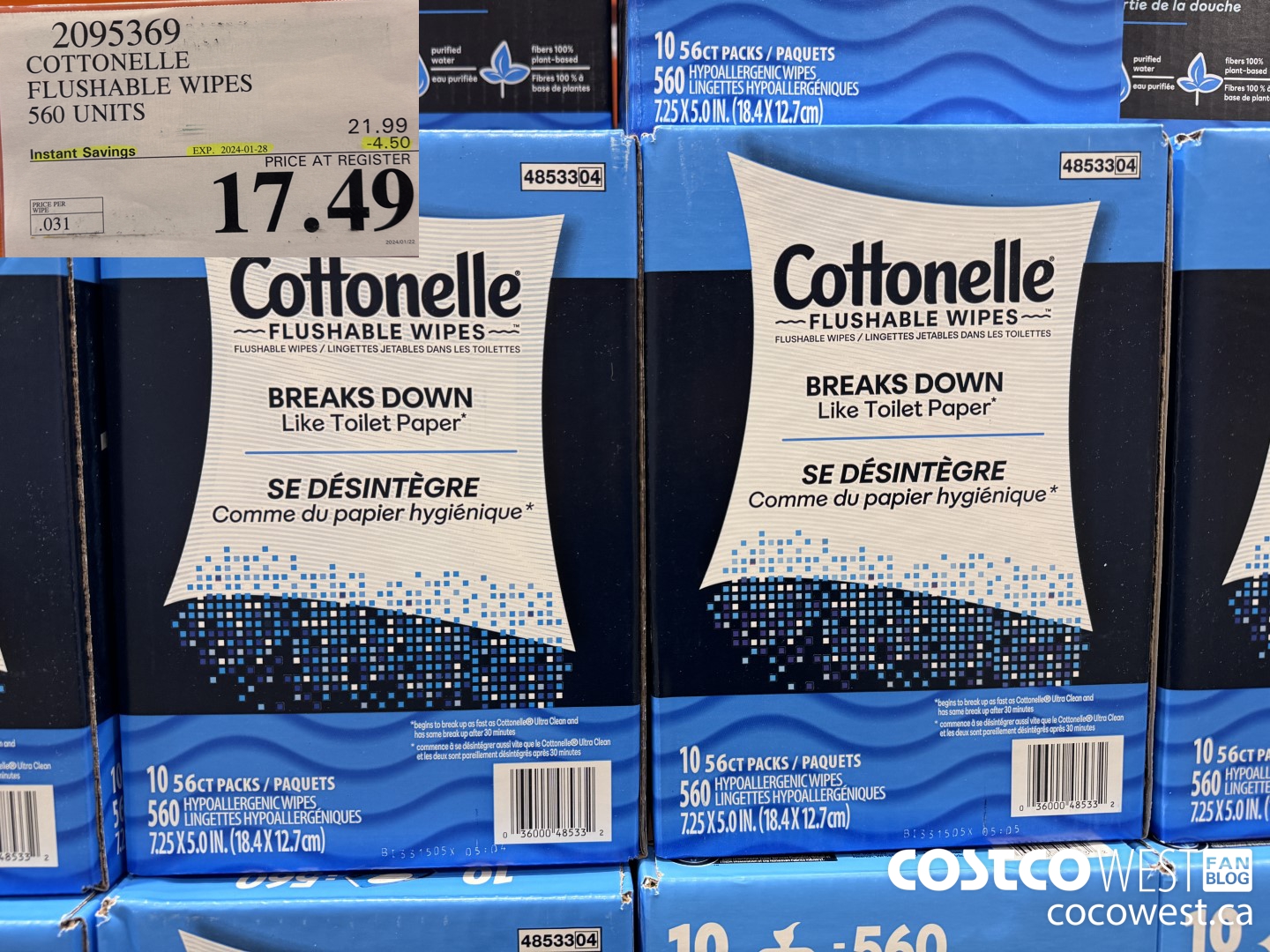 2095369 COTTONELLE FLUSHABLE WIPES 560 UNITS ($4.50 INSTANT SAVINGS EXPIRES ON 2024-01-28) $17.49