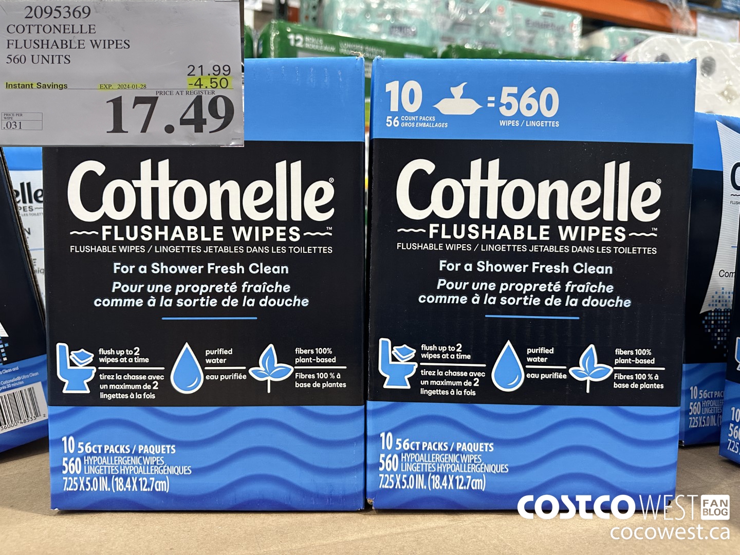 2095369 COTTONELLE FLUSHABLE WIPES 560 UNITS ($4.50 INSTANT SAVINGS EXPIRES ON 2024-01-28) $17.49