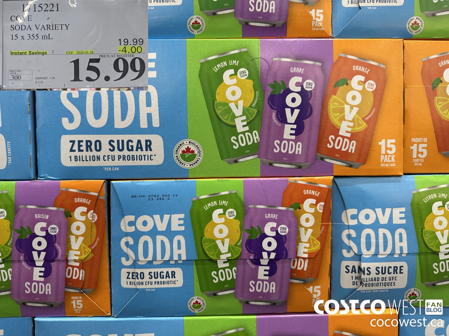 1715221 COVE SODA VARIETY 15 X 355ML ($4.00 INSTANT SAVINGS EXPIRES ON 2024-01-28) $15.99