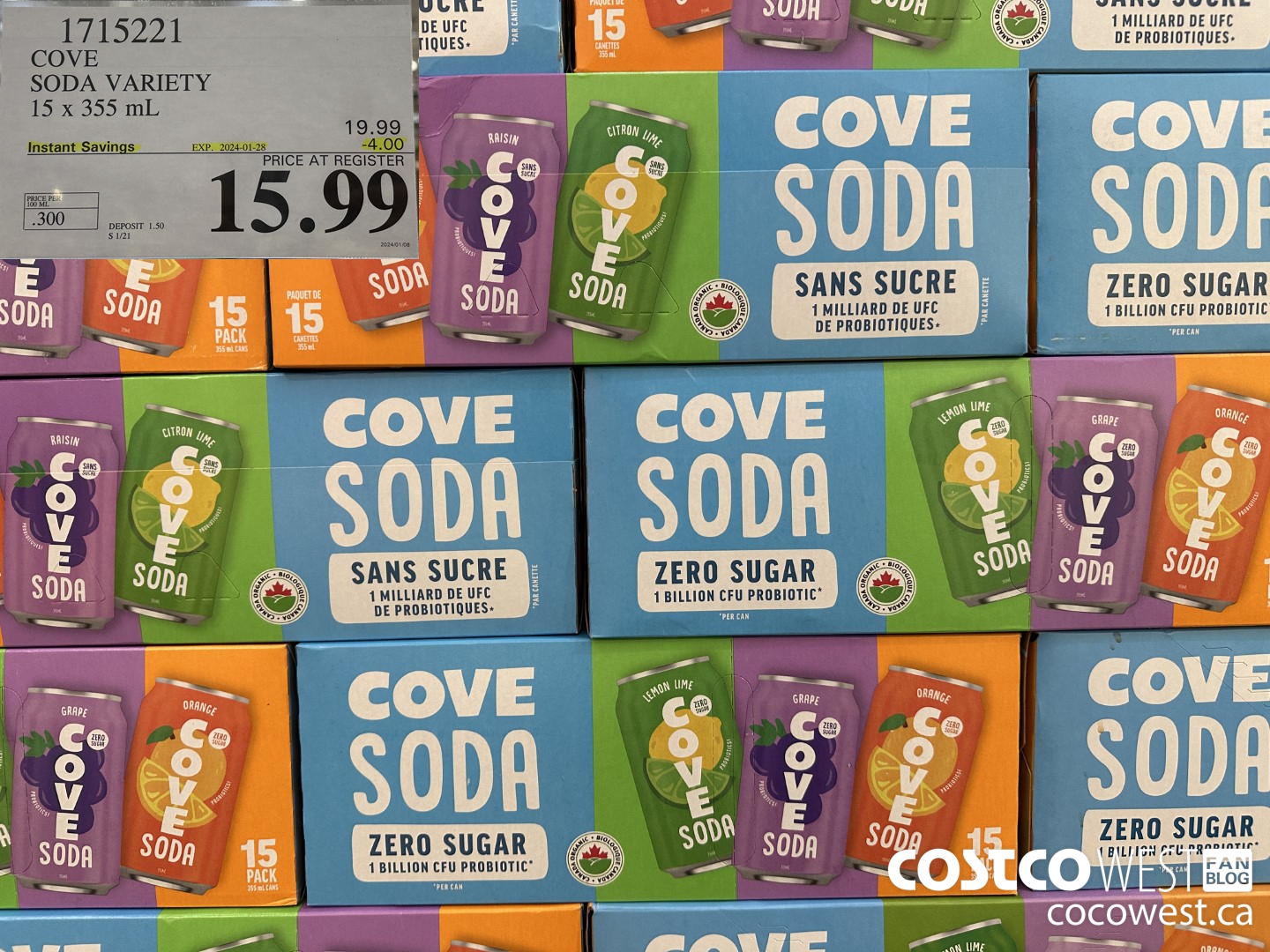 1715221 COVE SODA VARIETY 15 X 355ML ($4.00 INSTANT SAVINGS EXPIRES ON 2024-01-28) $15.99