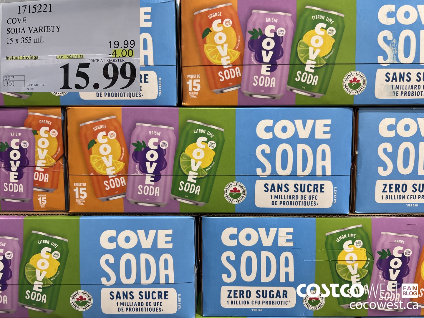 1715221 COVE SODA VARIETY 15 X 355ML ($4.00 INSTANT SAVINGS EXPIRES ON 2024-01-28) $15.99