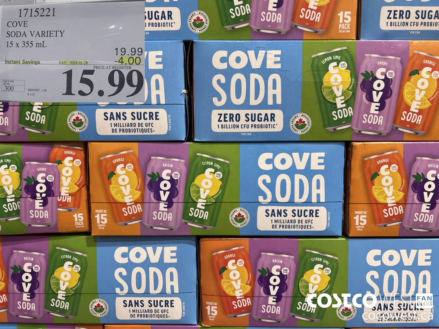 1715221 COVE SODA VARIETY 15 X 355ML ($4.00 INSTANT SAVINGS EXPIRES ON 2024-01-28) $15.99
