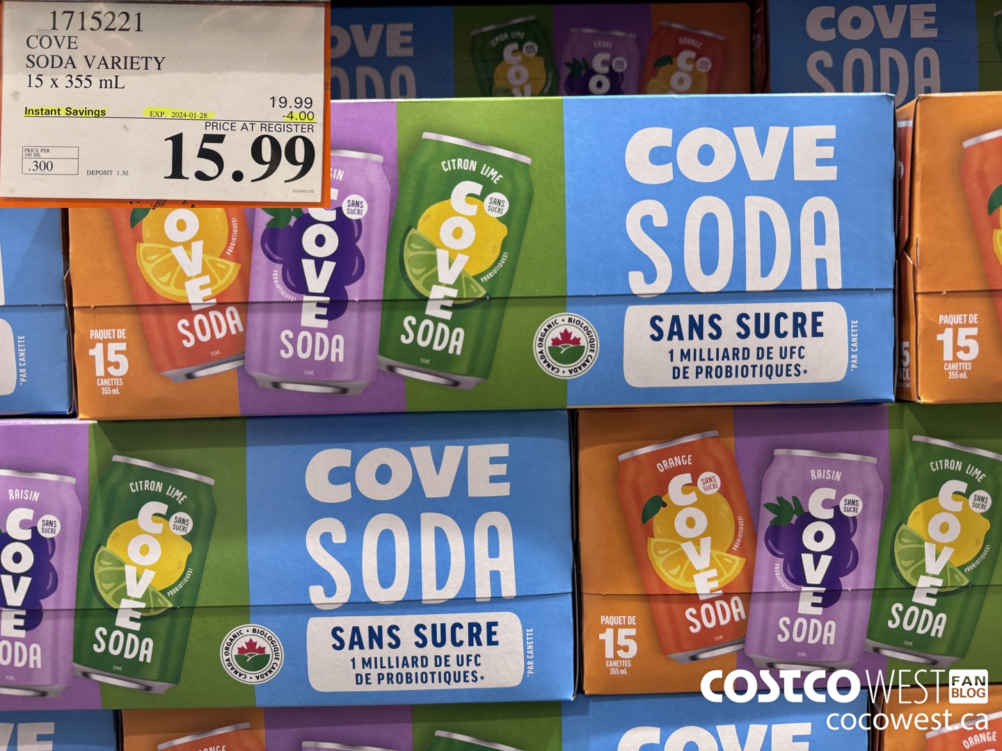 1715221 COVE SODA VARIETY 15 X 355ML ($4.00 INSTANT SAVINGS EXPIRES ON 2024-01-28) $15.99