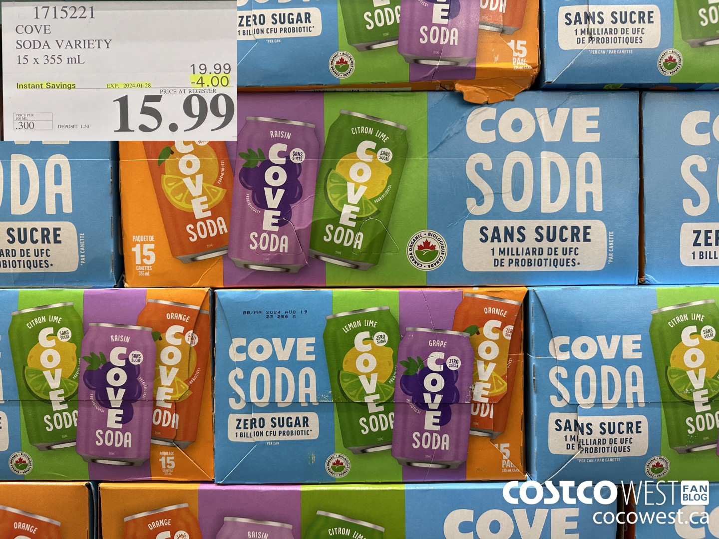 1715221 COVE SODA VARIETY 15 X 355ML ($4.00 INSTANT SAVINGS EXPIRES ON 2024-01-28) $15.99
