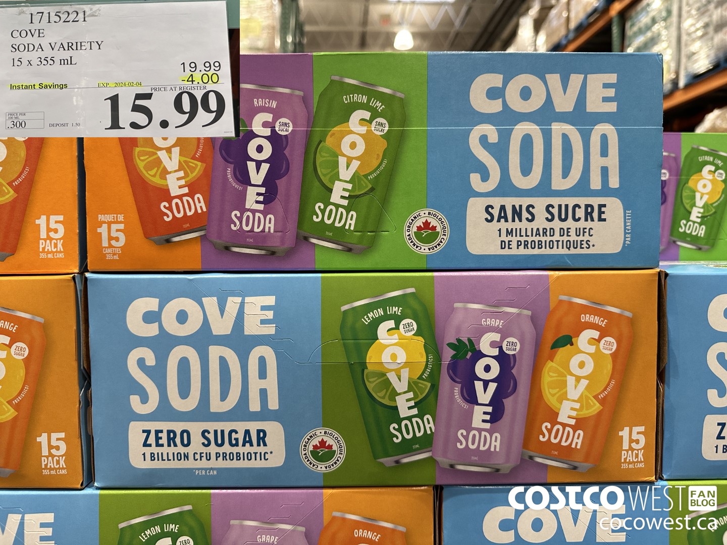 1715221 COVE SODA VARIETY 15 X 355ML ($4.00 INSTANT SAVINGS EXPIRES ON 2024-02-04) $15.99