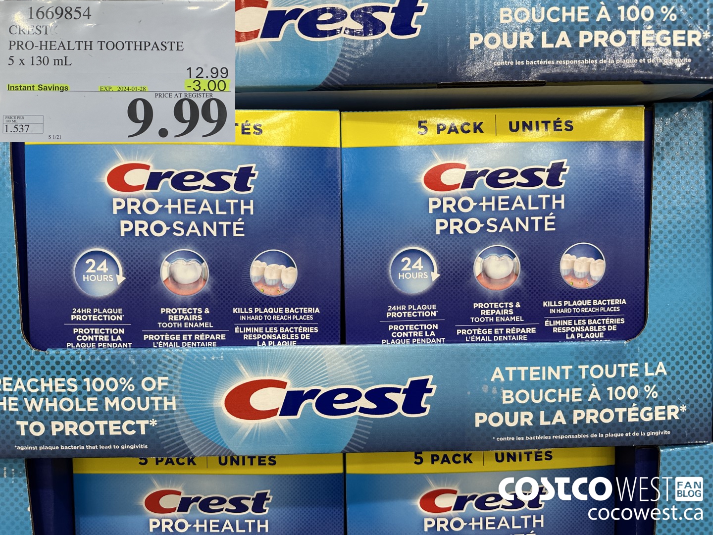 1669854 CREST PRO-HEALTH TOOTHPASTE 5 X 130 ML ($3.00 INSTANT SAVINGS EXPIRES ON 2024-01-28) $9.99