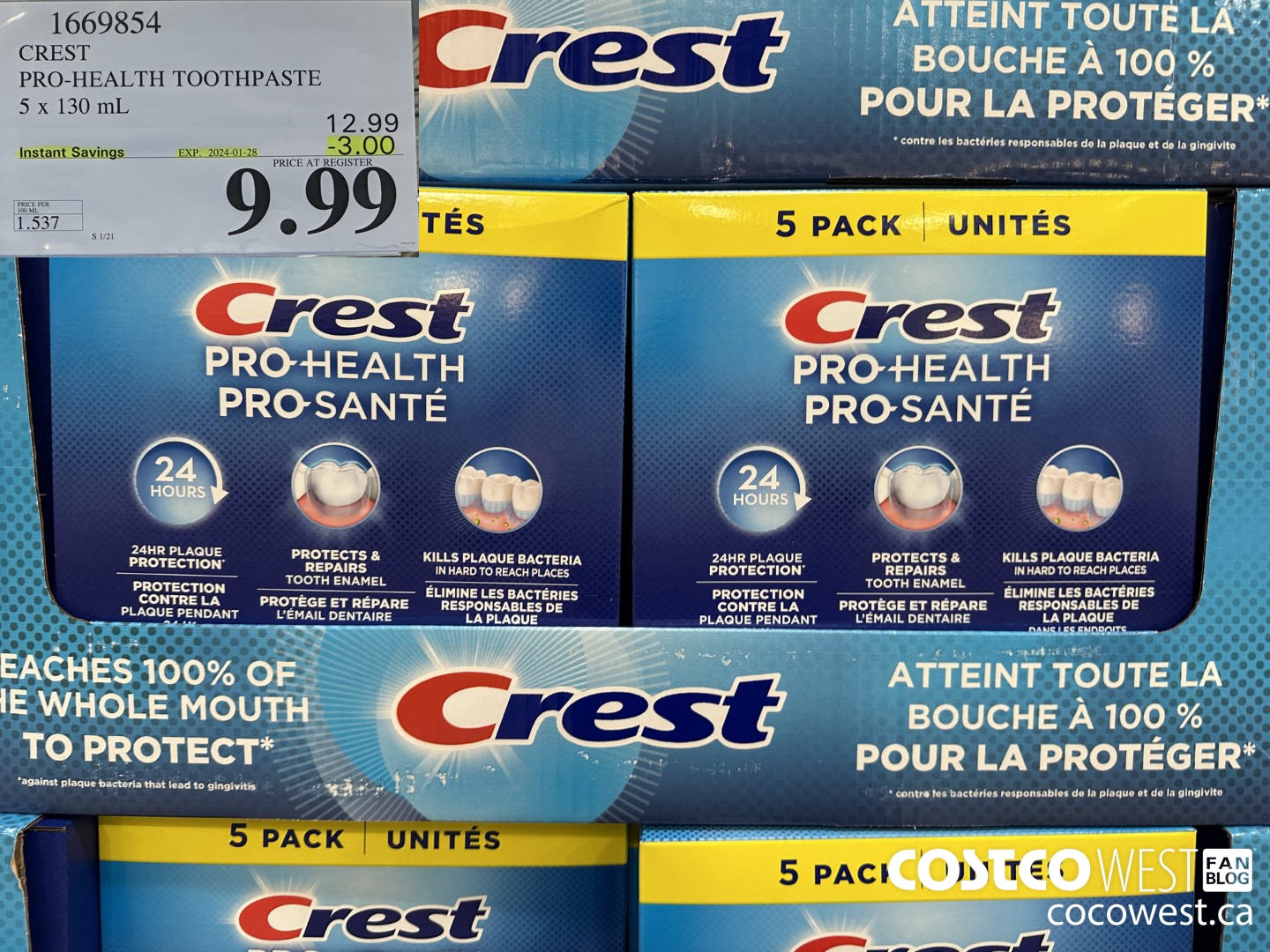 1669854 CREST PRO-HEALTH TOOTHPASTE 5 X 130 ML ($3.00 INSTANT SAVINGS EXPIRES ON 2024-01-28) $9.99