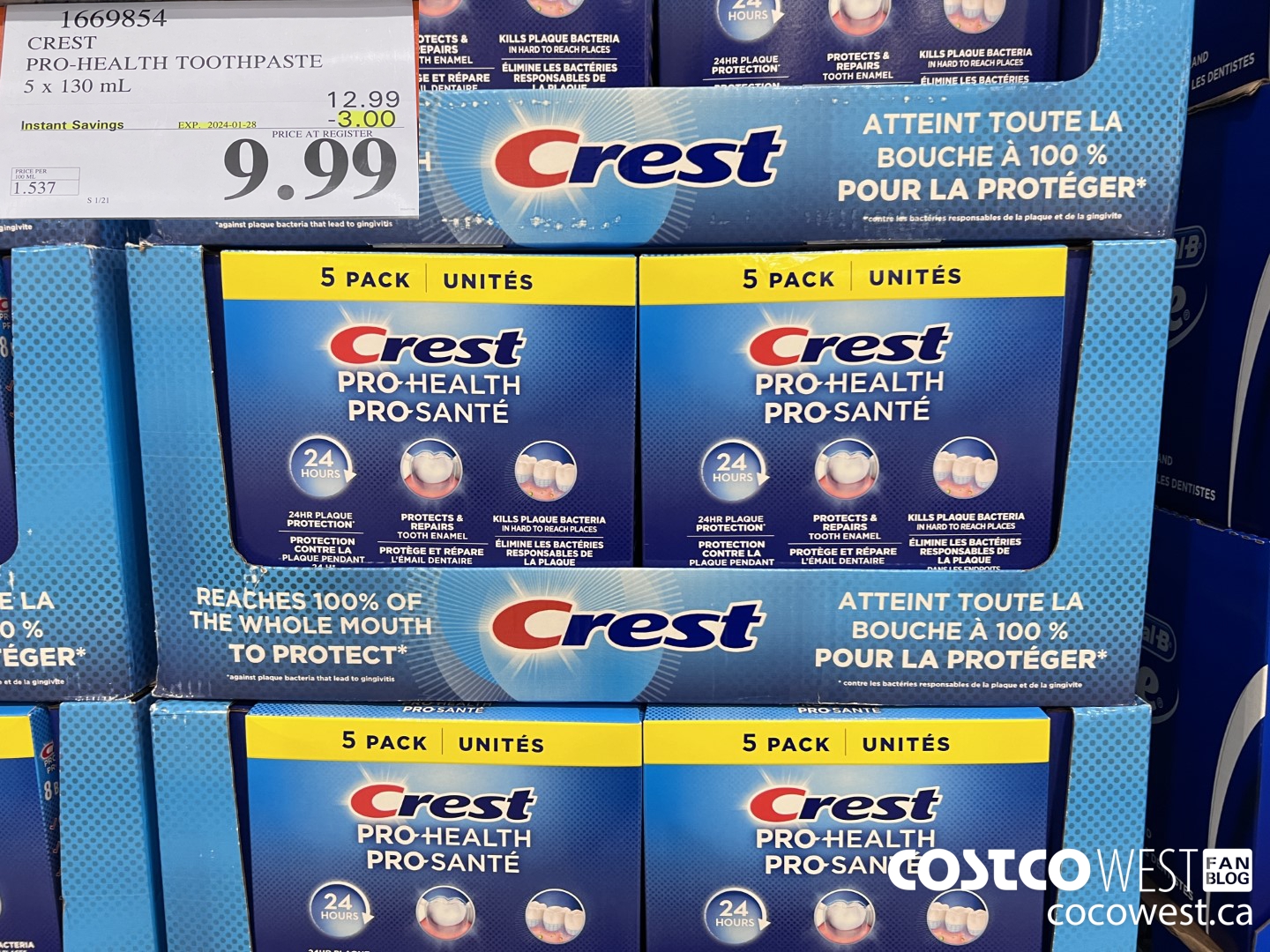 1669854 CREST PRO-HEALTH TOOTHPASTE 5 X 130 ML ($3.00 INSTANT SAVINGS EXPIRES ON 2024-01-28) $9.99