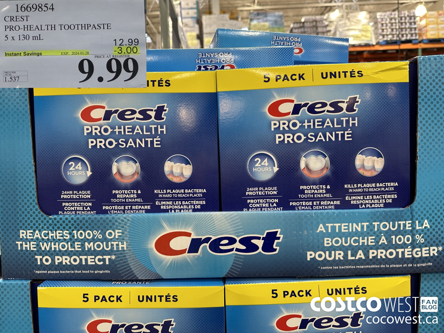 1669854 CREST PRO-HEALTH TOOTHPASTE 5 X 130 ML ($3.00 INSTANT SAVINGS EXPIRES ON 2024-01-28) $9.99