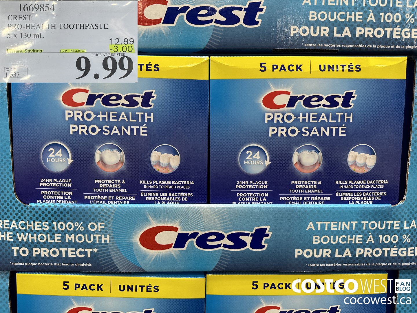 1669854 CREST PRO-HEALTH TOOTHPASTE 5 X 130 ML ($3.00 INSTANT SAVINGS EXPIRES ON 2024-01-28) $9.99