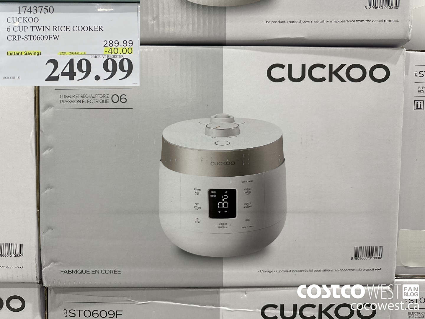 1743750 CUCKOO 6 CUP TWIN RICE COOKER CRP-ST0609FW ($40.00 INSTANT SAVINGS EXPIRES ON 2024-01-14) $249.99