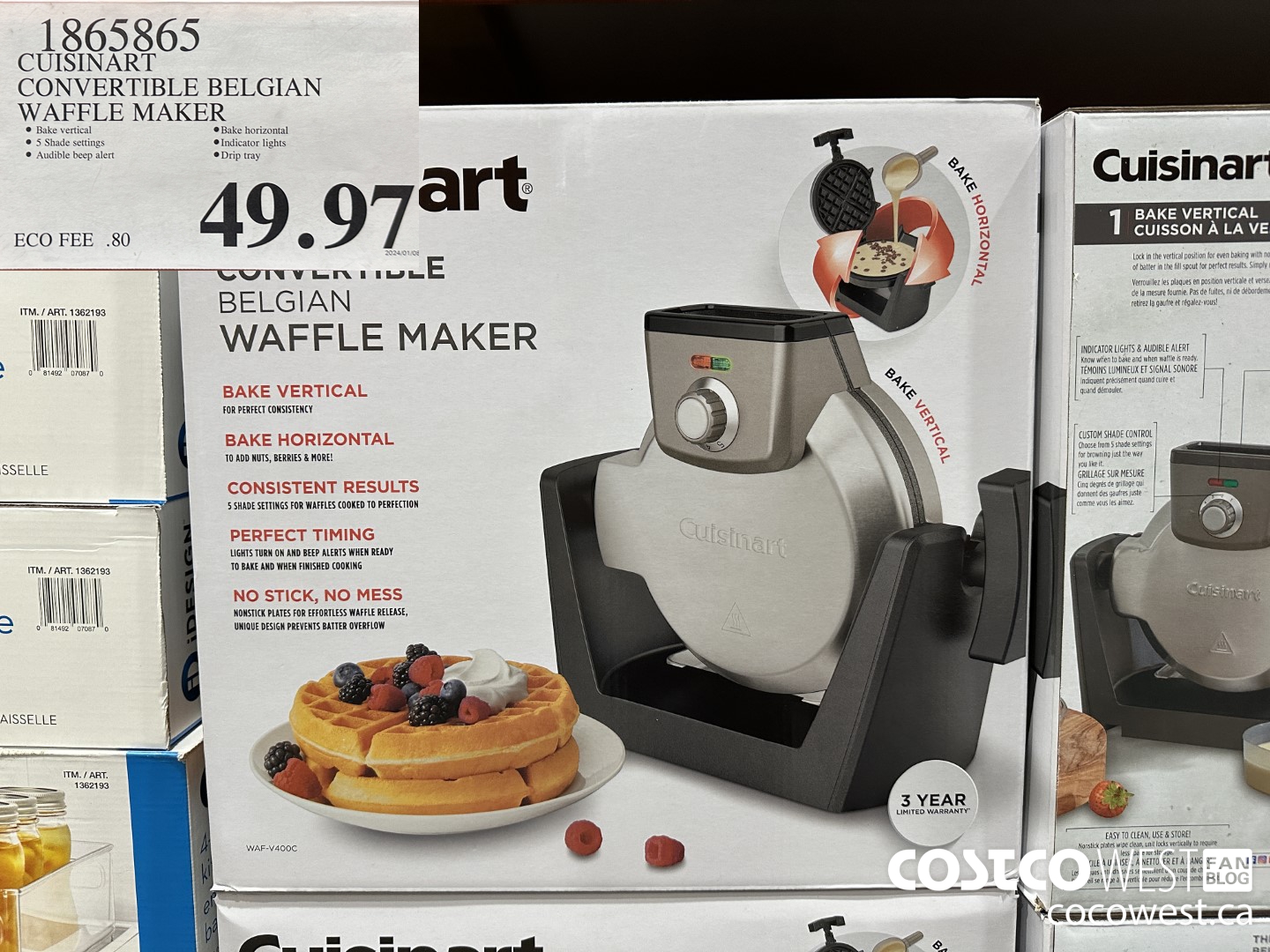 1865865 CUISINART CONVERTIBLE BELGIAN WAFFLE MAKER $49.97