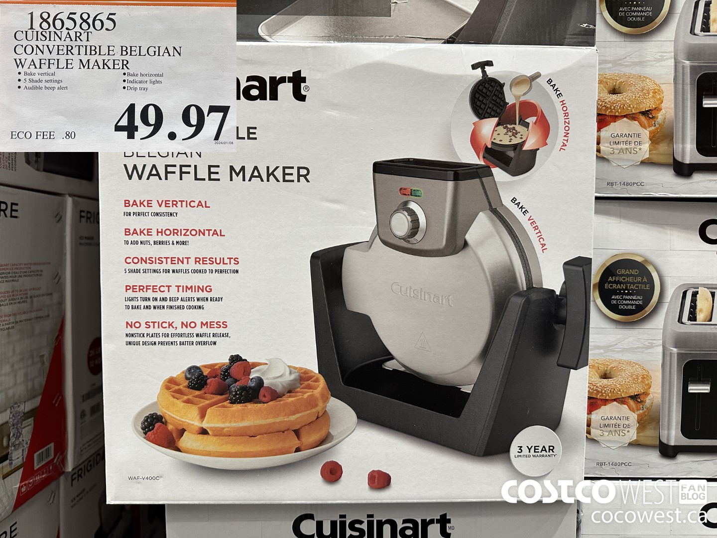 1865865 CUISINART CONVERTIBLE BELGIAN WAFFLE MAKER $49.97