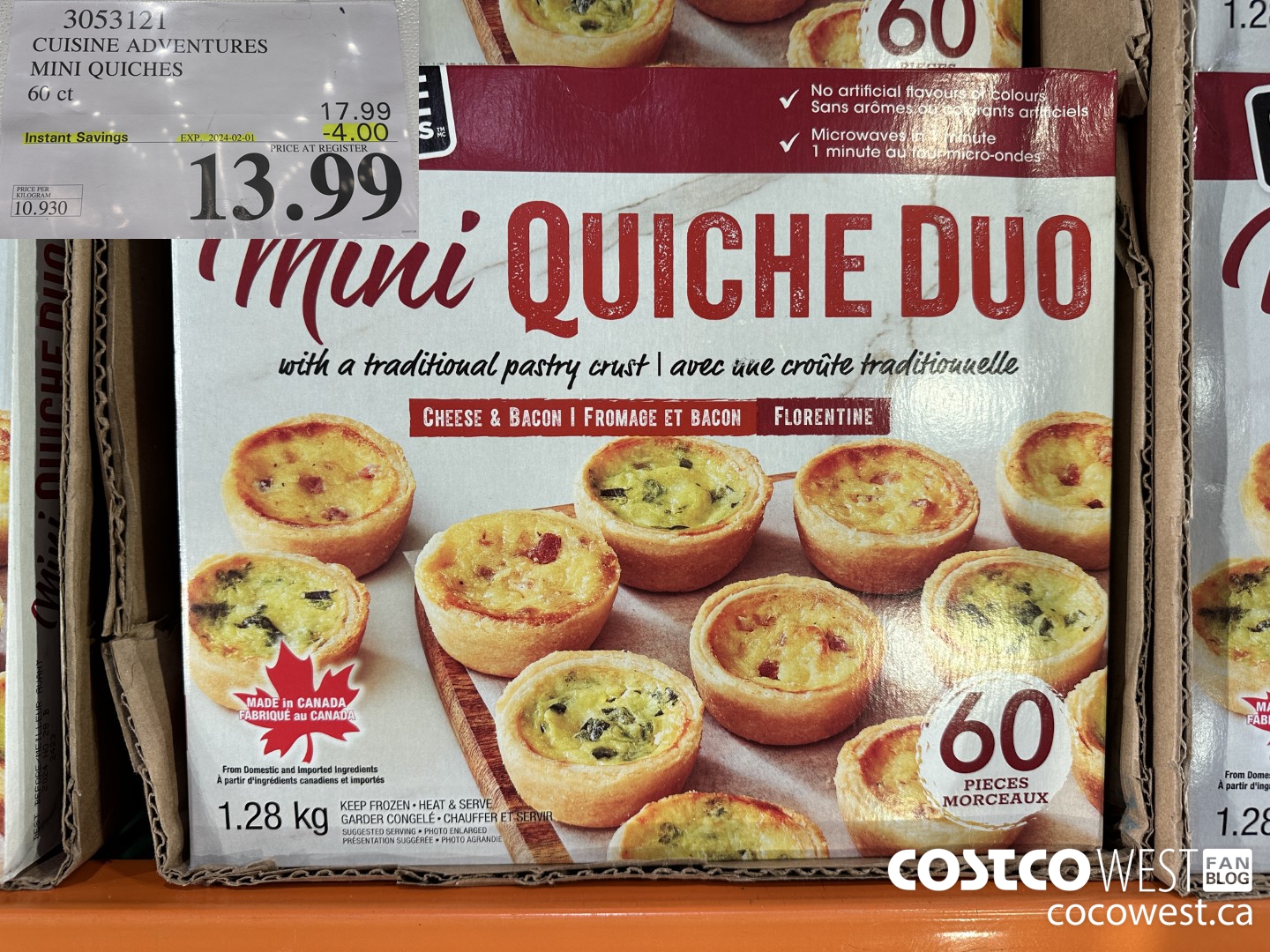 3053121 CUISINE ADVENTURES MINI QUICHES 60 CT ($4.00 INSTANT SAVINGS EXPIRES ON 2024-02-01) $13.99