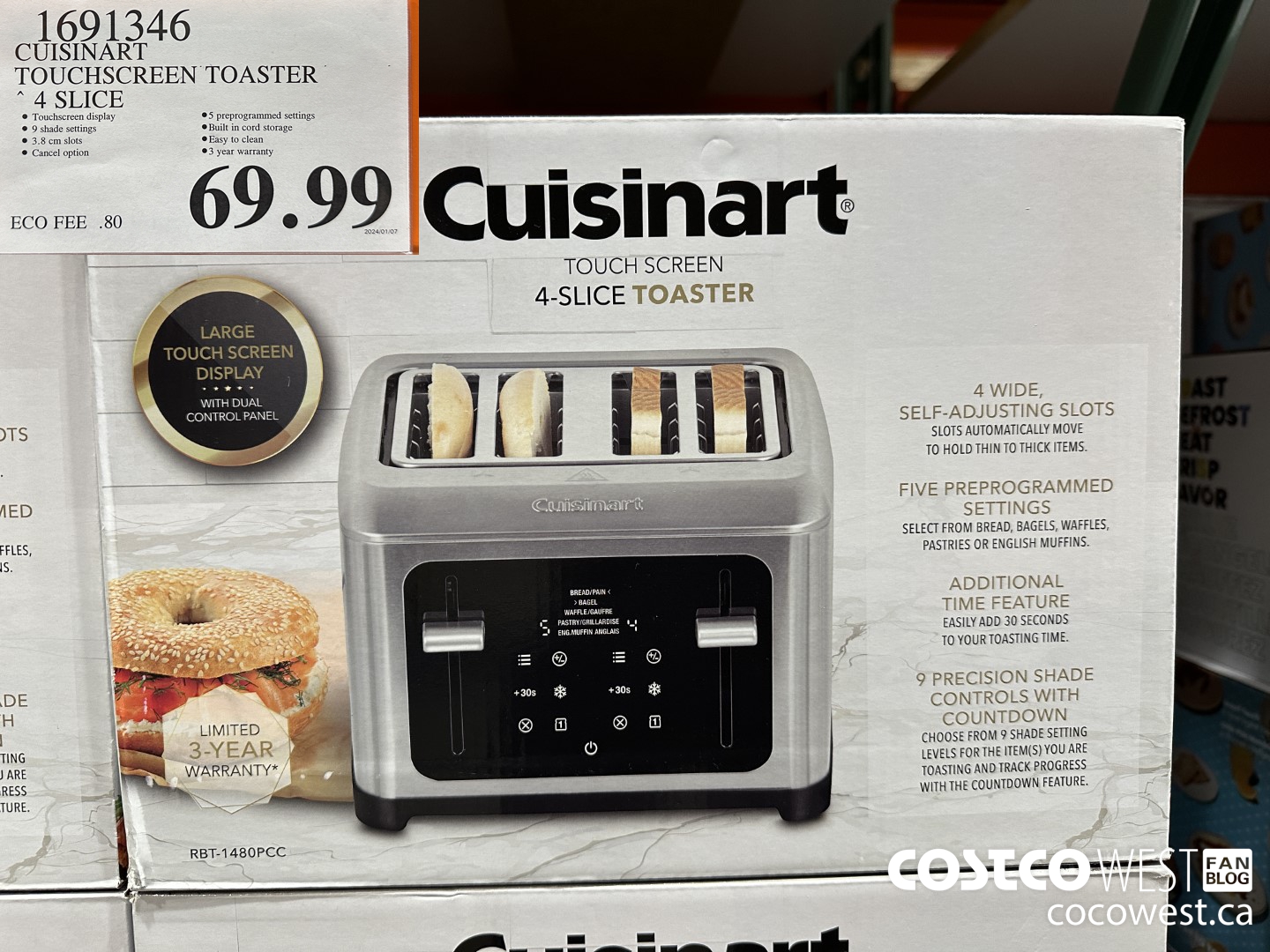 1691346 CUSINART TOUCHSCREEN TOASTER 4 SLICE $69.99