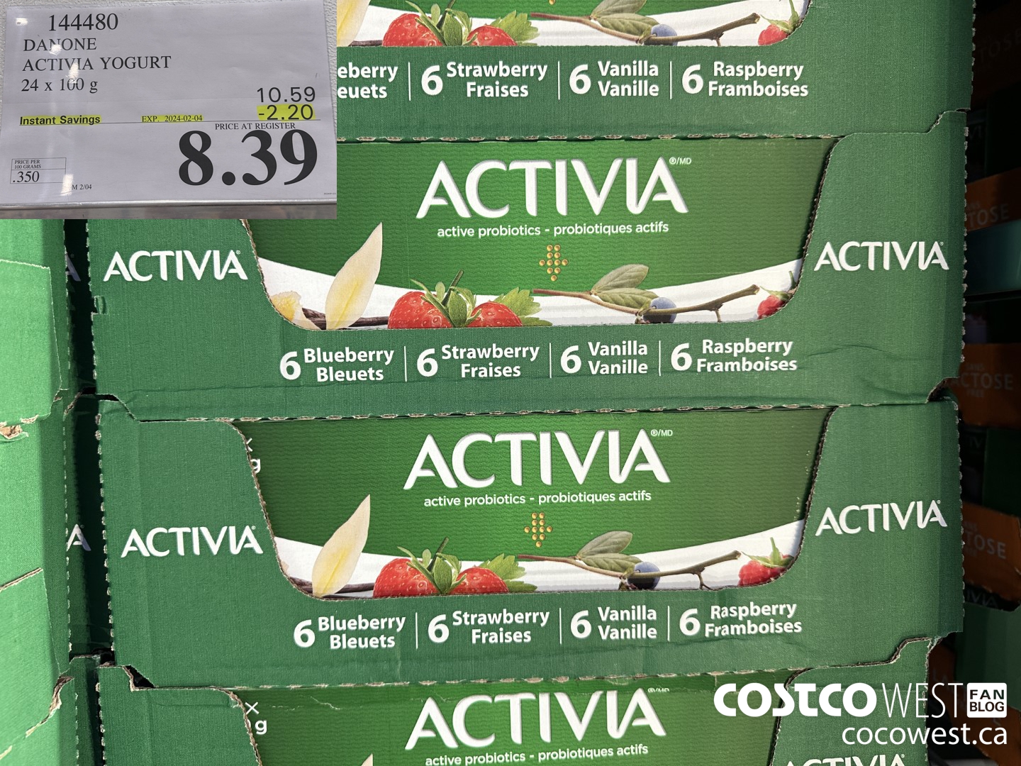 144480 DANONE ACTIVIA YOGURT 24 x 100 g ($2.20 INSTANT SAVINGS EXPIRES ON 2024-02-04) $8.39