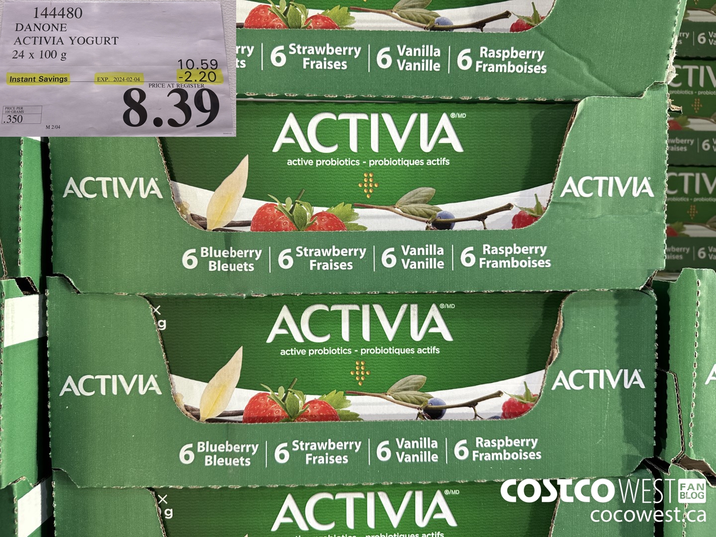 144480 DANONE ACTIVIA YOGURT 24 x 100 g ($2.20 INSTANT SAVINGS EXPIRES ON 2024-02-04) $8.39