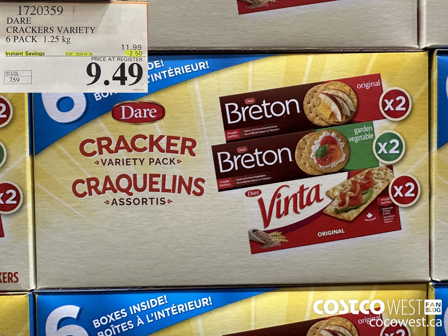 1720359 DARE CRACKERS VARIETY 6 PACK 1.25 KG ($2.50 INSTANT SAVINGS EXPIRES ON 2024-01-26) $9.49