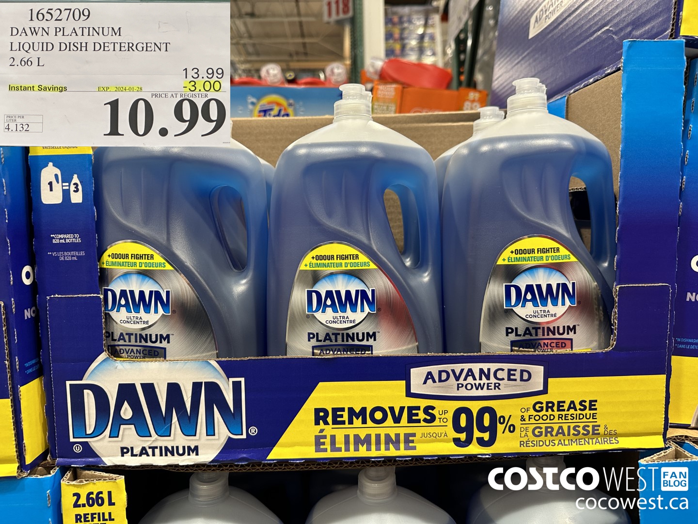 1652709 DAWN PLATINUM LIQUID DISH DETERGENT 2.66L ($3.00 INSTANT SAVINGS EXPIRES ON 2024-01-28) $10.99