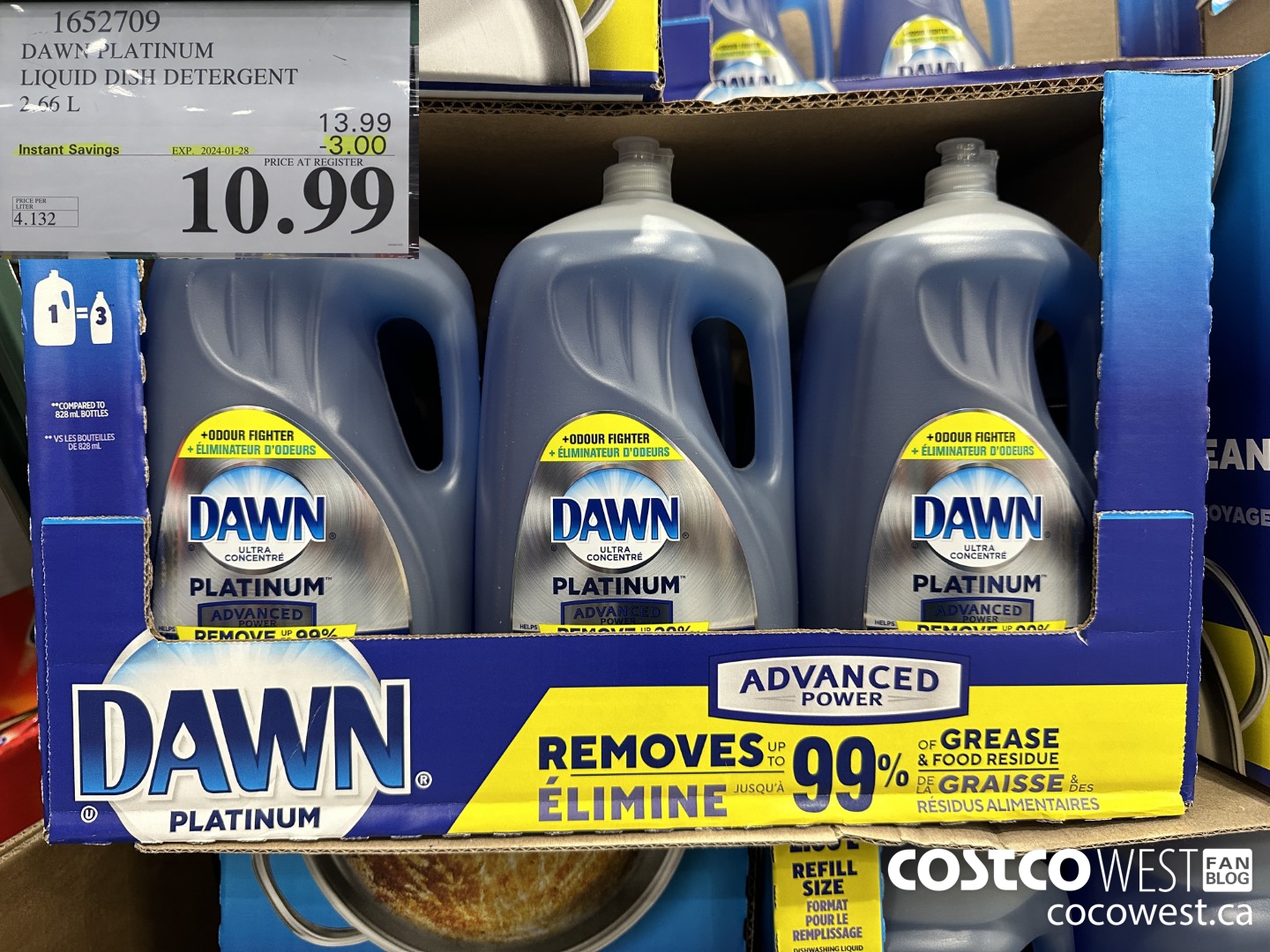 1652709 DAWN PLATINUM LIQUID DISH DETERGENT 2.66L ($3.00 INSTANT SAVINGS EXPIRES ON 2024-01-28) $10.99
