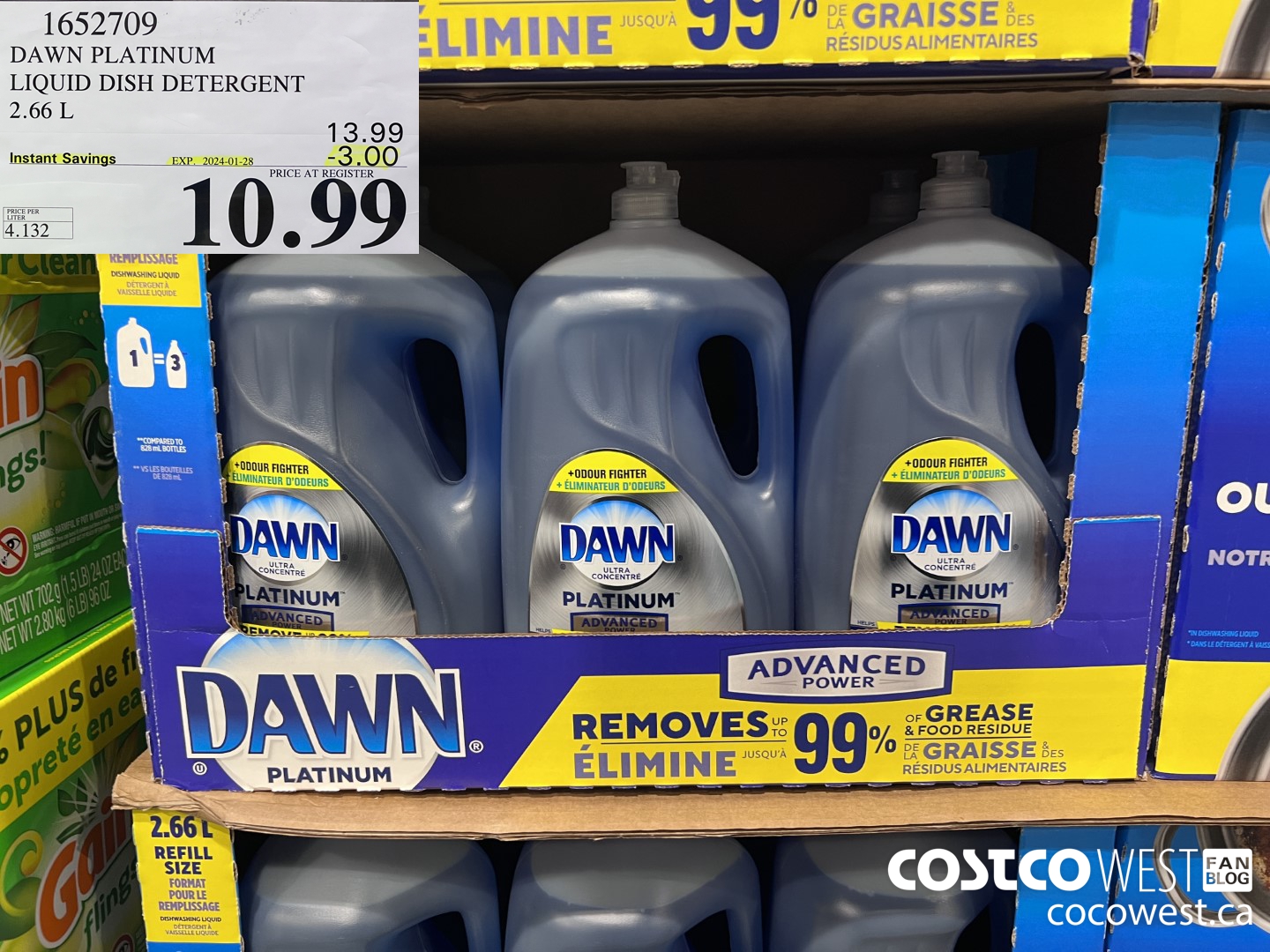 1652709 DAWN PLATINUM LIQUID DISH DETERGENT 2.66L ($3.00 INSTANT SAVINGS EXPIRES ON 2024-01-28) $10.99