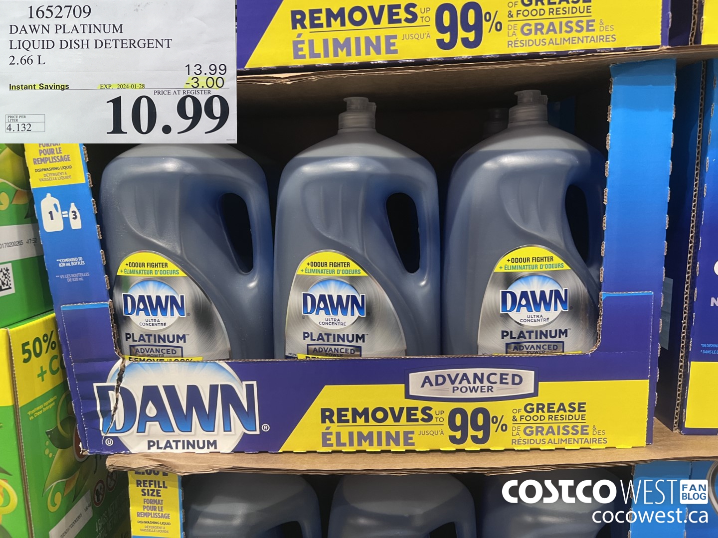 1652709 DAWN PLATINUM LIQUID DISH DETERGENT 2.66L ($3.00 INSTANT SAVINGS EXPIRES ON 2024-01-28) $10.99