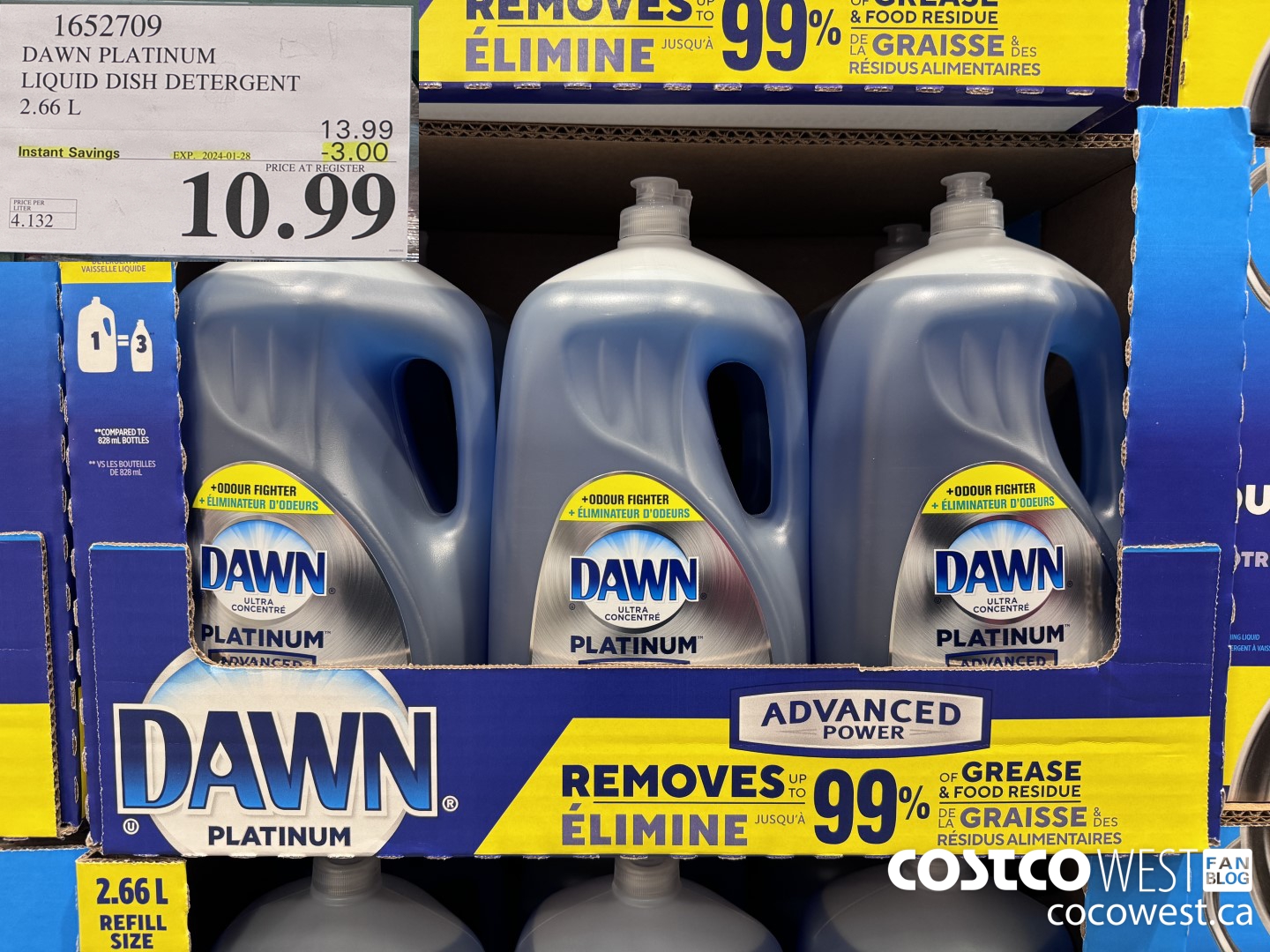 1652709 DAWN PLATINUM LIQUID DISH DETERGENT 2.66L ($3.00 INSTANT SAVINGS EXPIRES ON 2024-01-28) $10.99