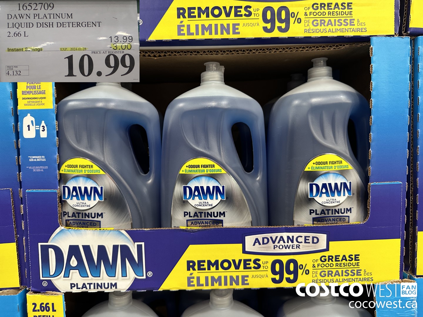 1652709 DAWN PLATINUM LIQUID DISH DETERGENT 2.66L ($3.00 INSTANT SAVINGS EXPIRES ON 2024-01-28) $10.99